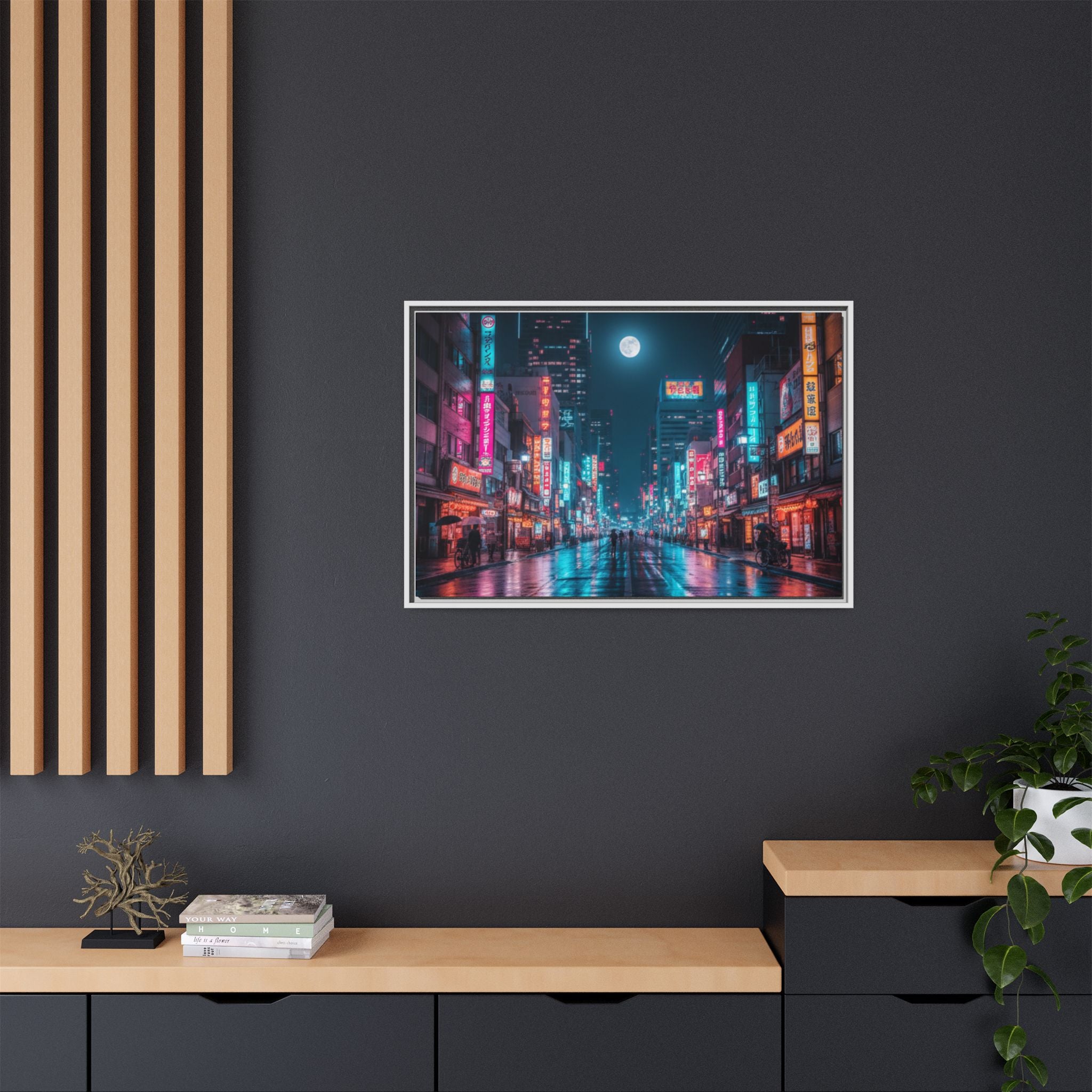 Japan Nightscape Canvas Framed Print