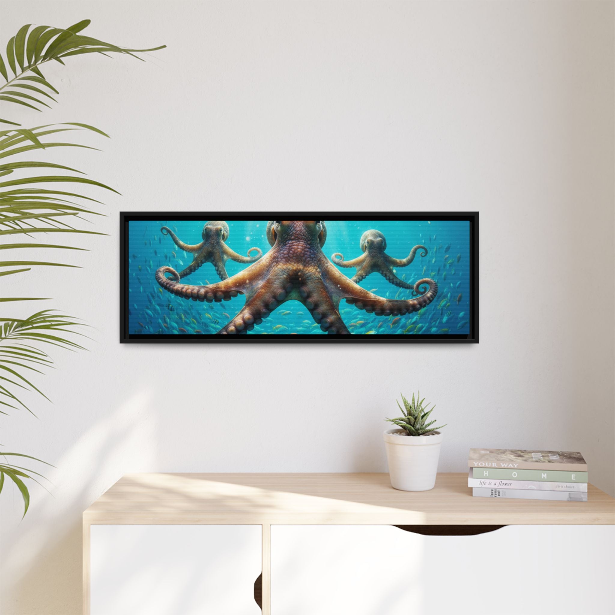 Framed Octopus Art Print — Vibrant Underwater Canvas Wall Decor