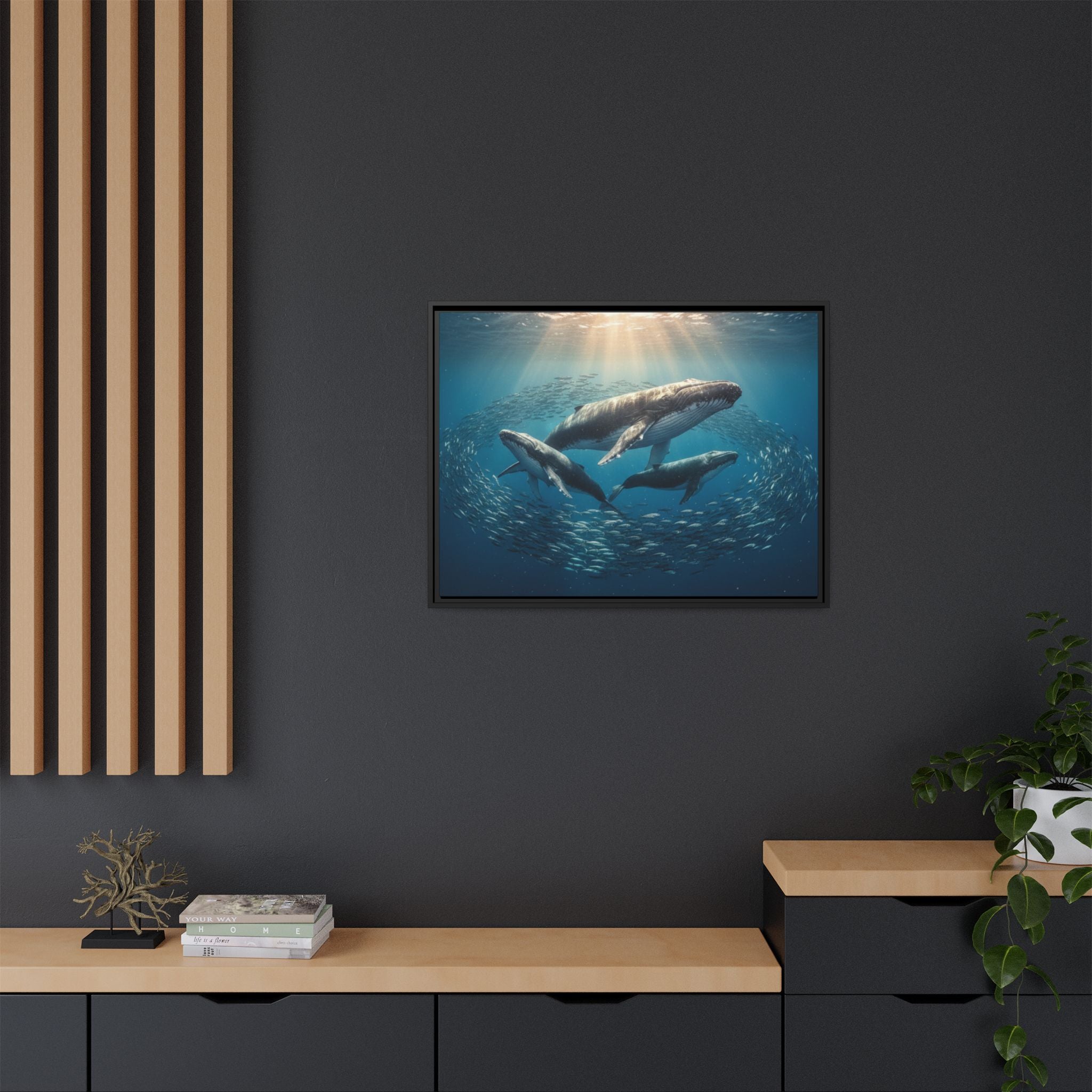 Stunning Whale Family Canvas Wall Art - Framed