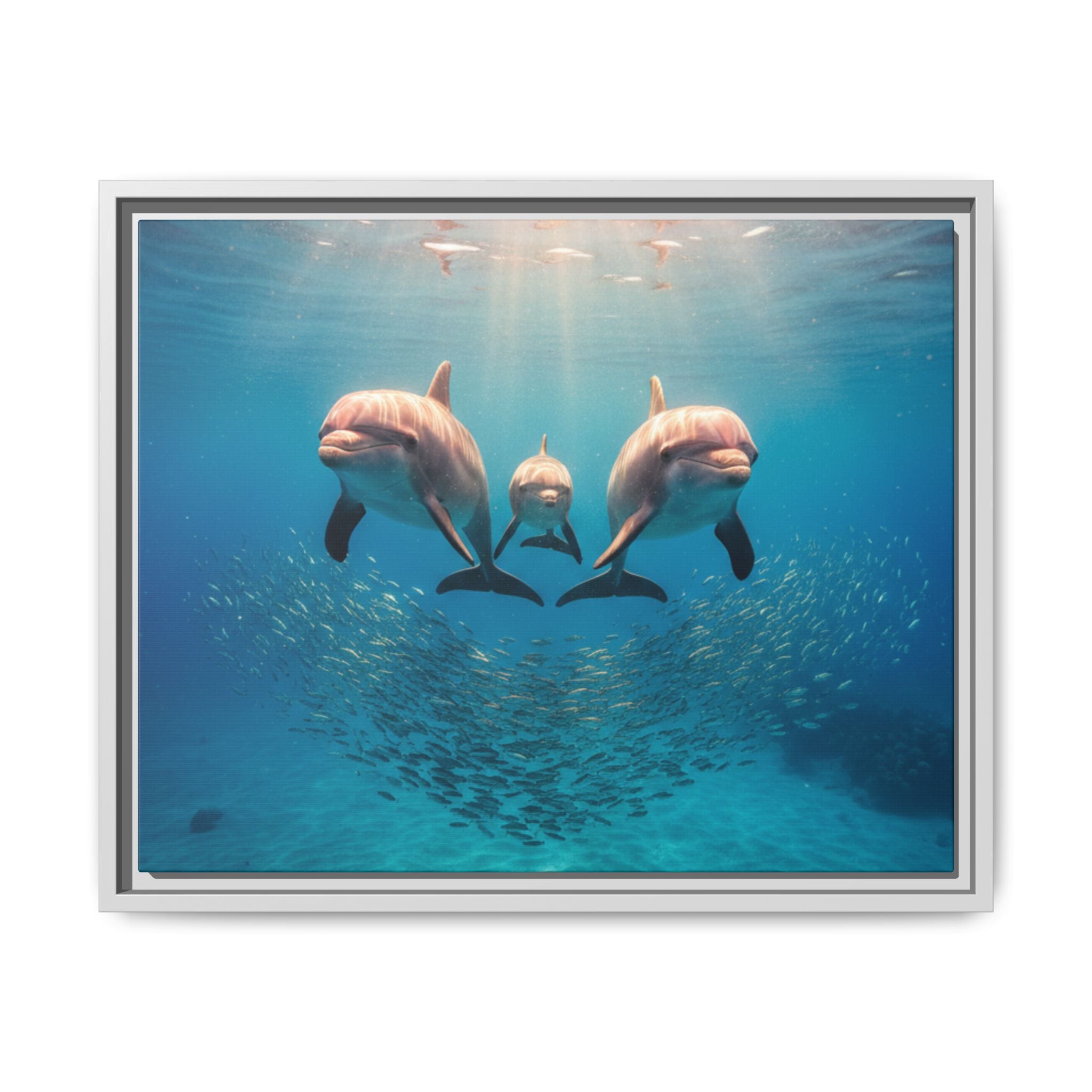 Framed Dolphin Canvas Print — Matte Ocean Wall Art