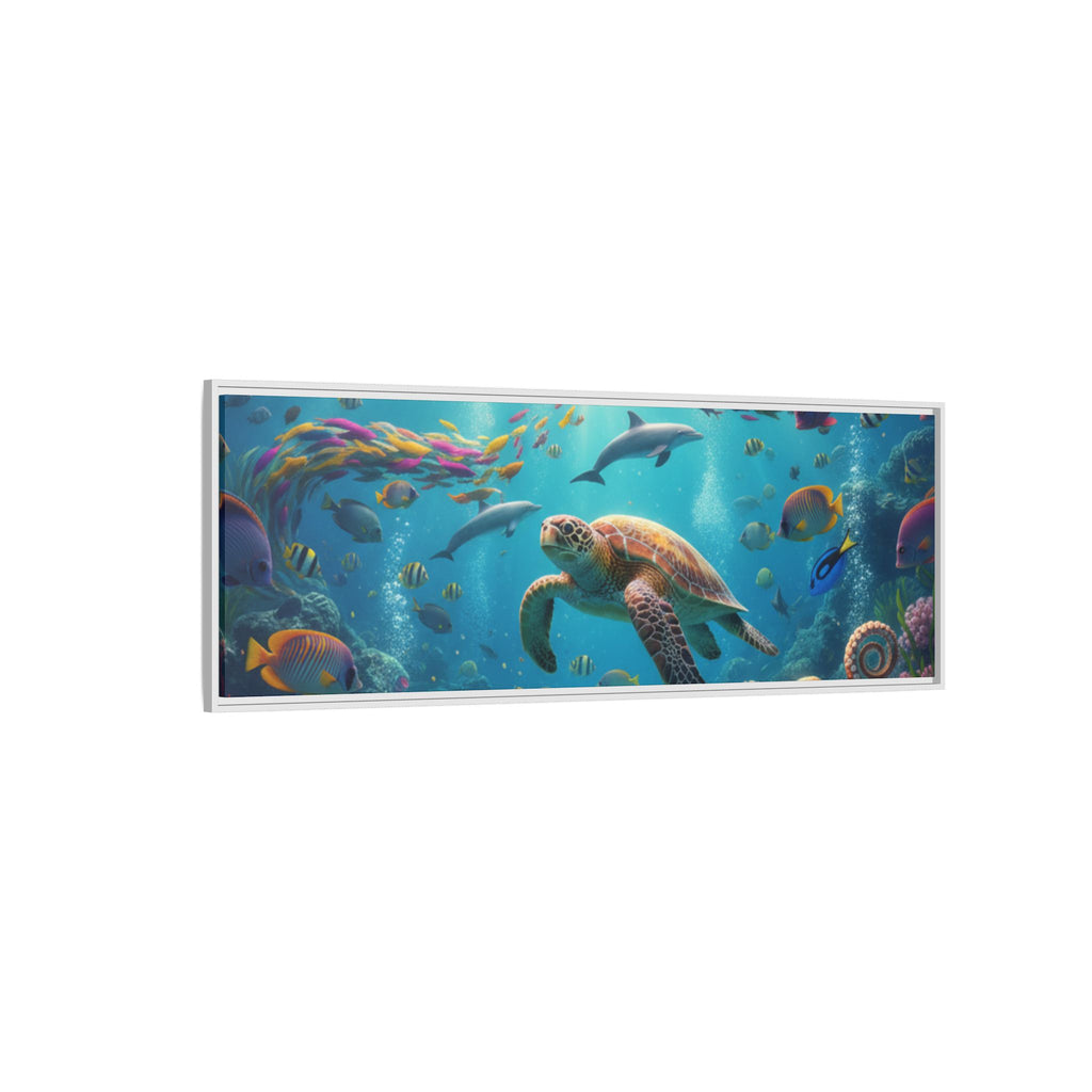 Framed Ocean Life Canvas — Colorful Sea Turtle Wall Art