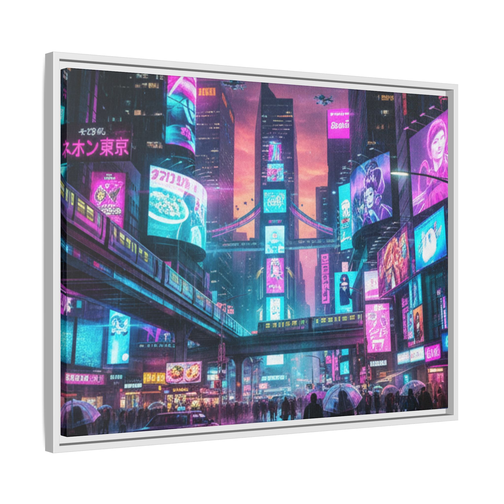 Bright Future Cityscape Vibrant Wall Art  — Framed Cyberpunk Wall Art