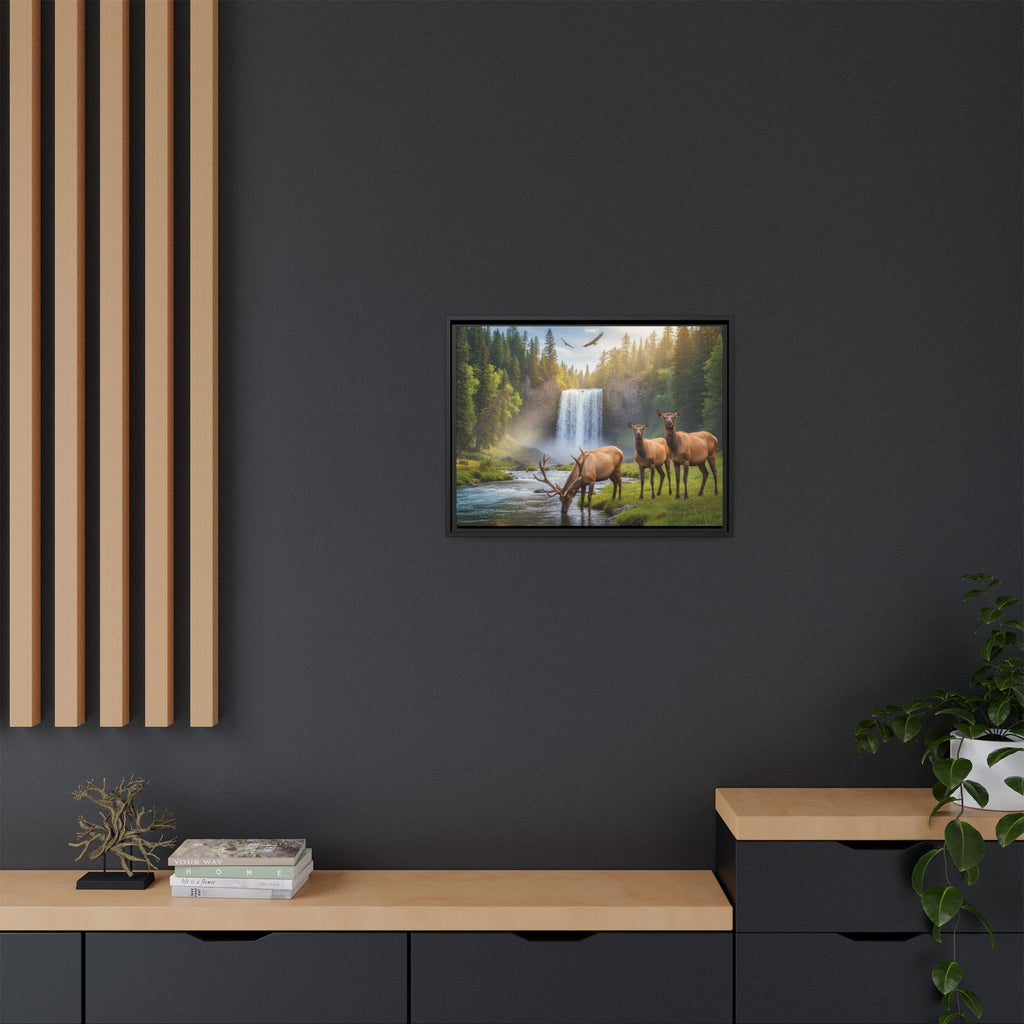 Waterfall Elk Forest Landscape Wall Art