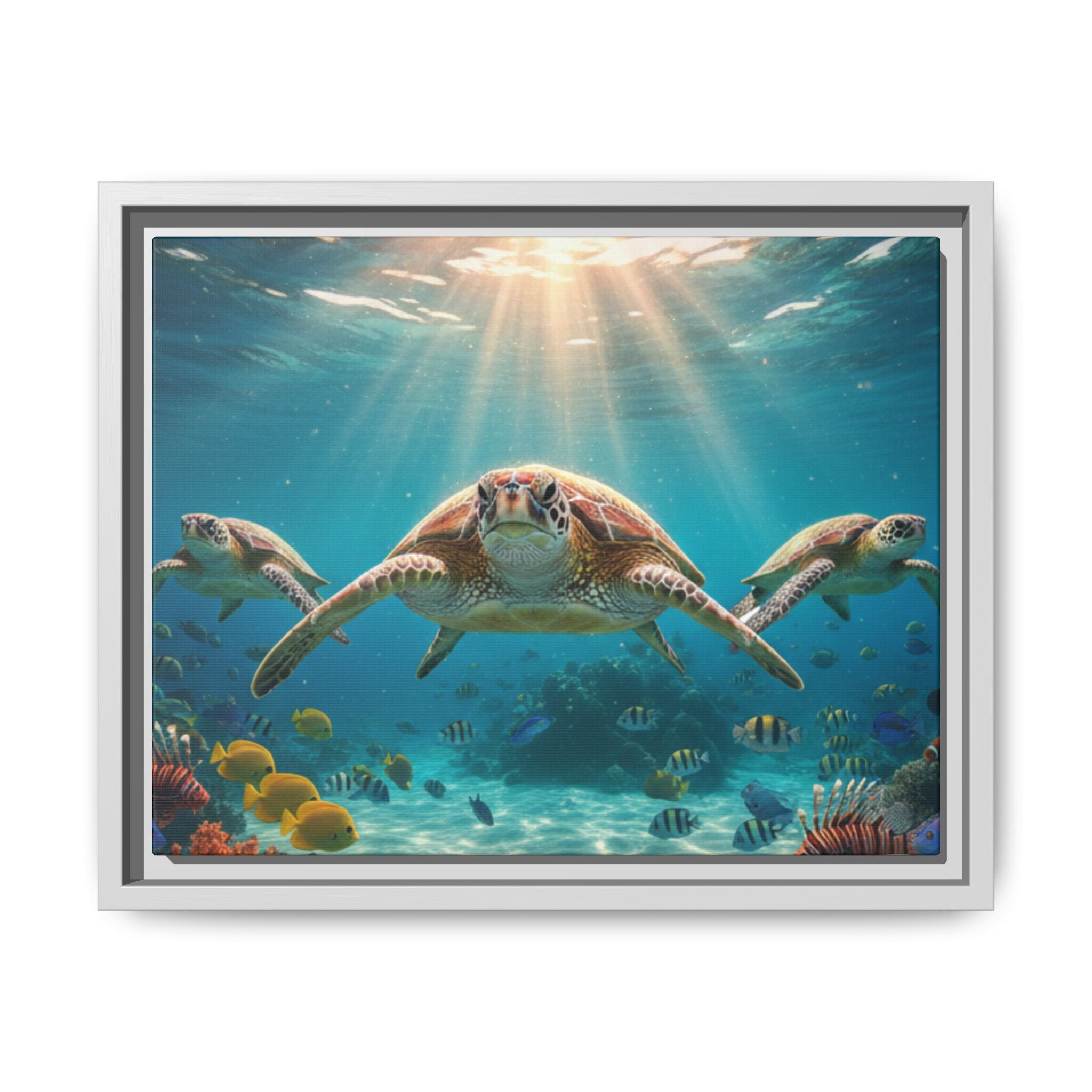 Sea Turtle Ocean Art — Framed Matte Canvas Wall Art