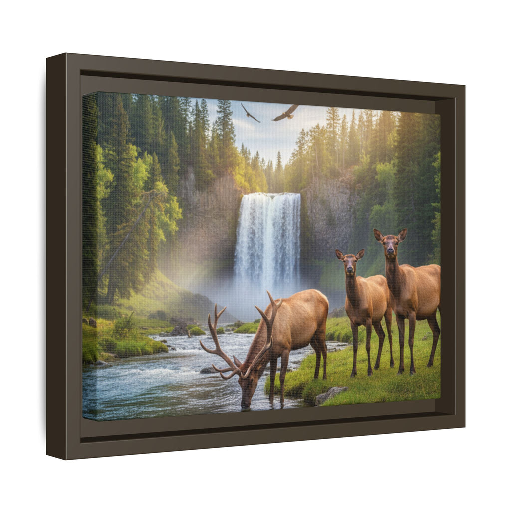 Waterfall Elk Forest Landscape Wall Art
