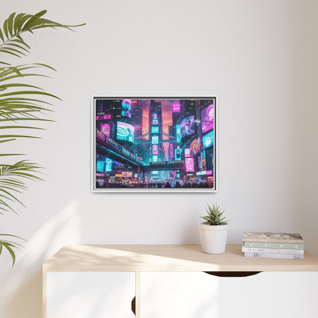 Bright Future Cityscape Vibrant Wall Art  — Framed Cyberpunk Wall Art