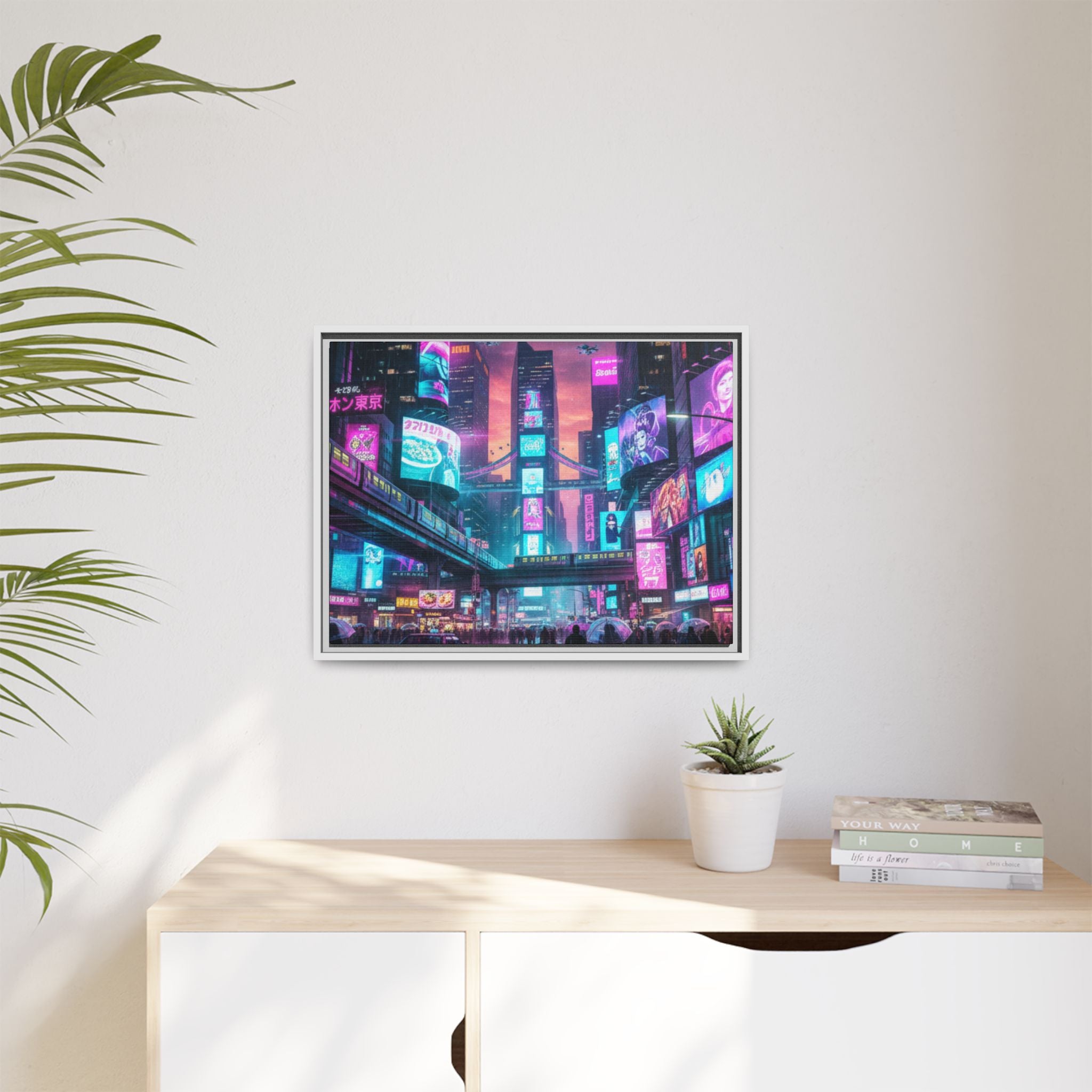 Bright Future Cityscape Vibrant Wall Art  — Framed Cyberpunk Wall Art