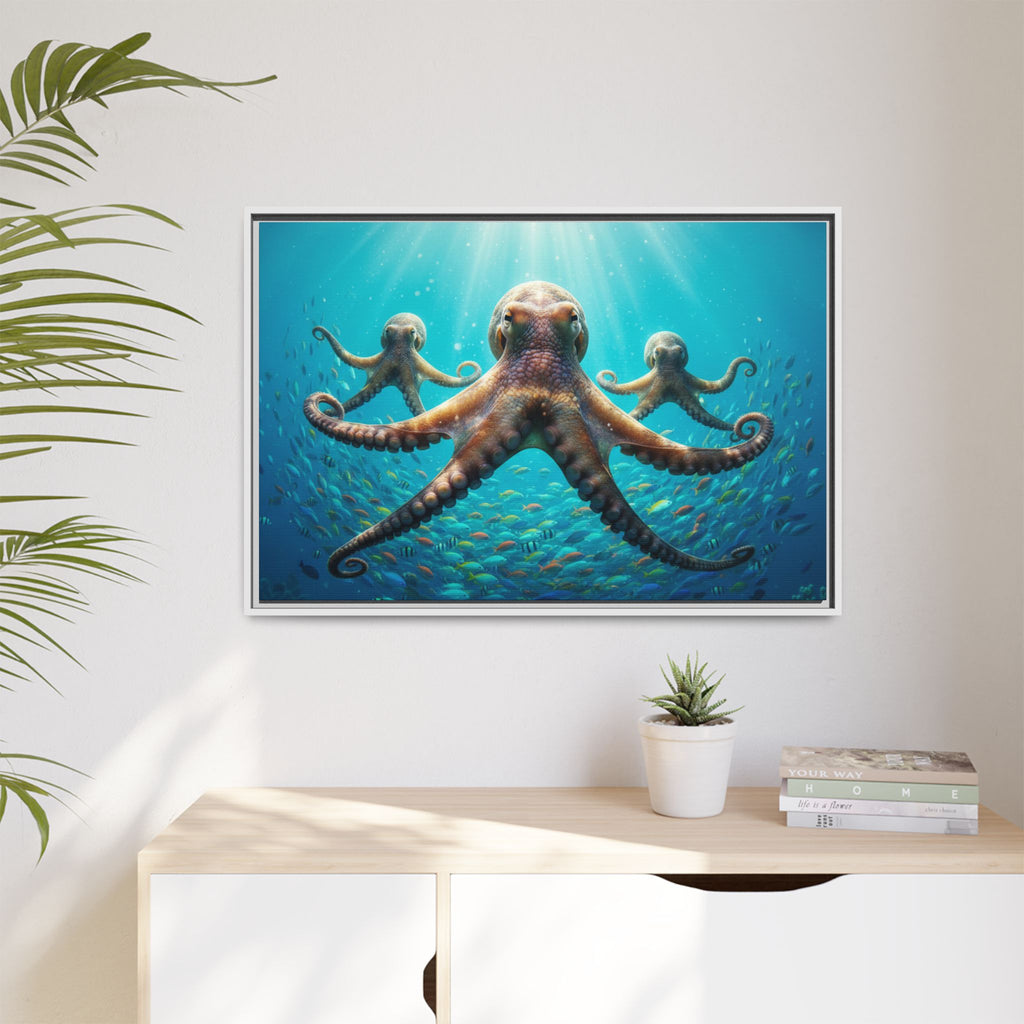 Framed Octopus Art Print — Vibrant Underwater Canvas Wall Decor