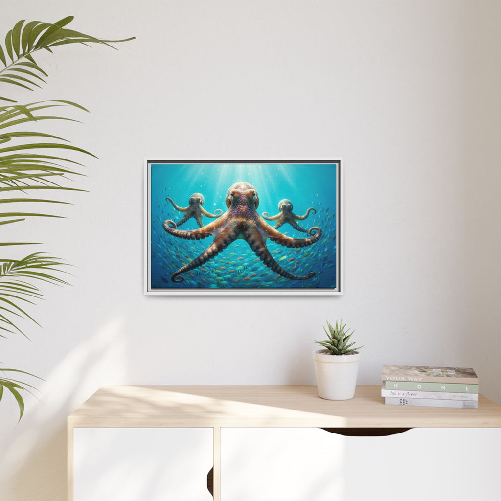 Framed Octopus Art Print — Vibrant Underwater Canvas Wall Decor