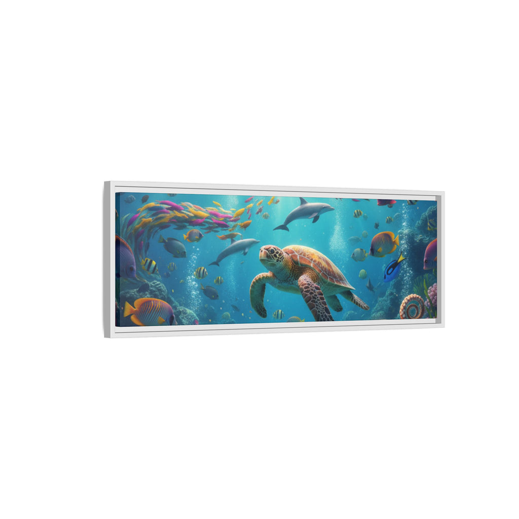 Framed Ocean Life Canvas — Colorful Sea Turtle Wall Art