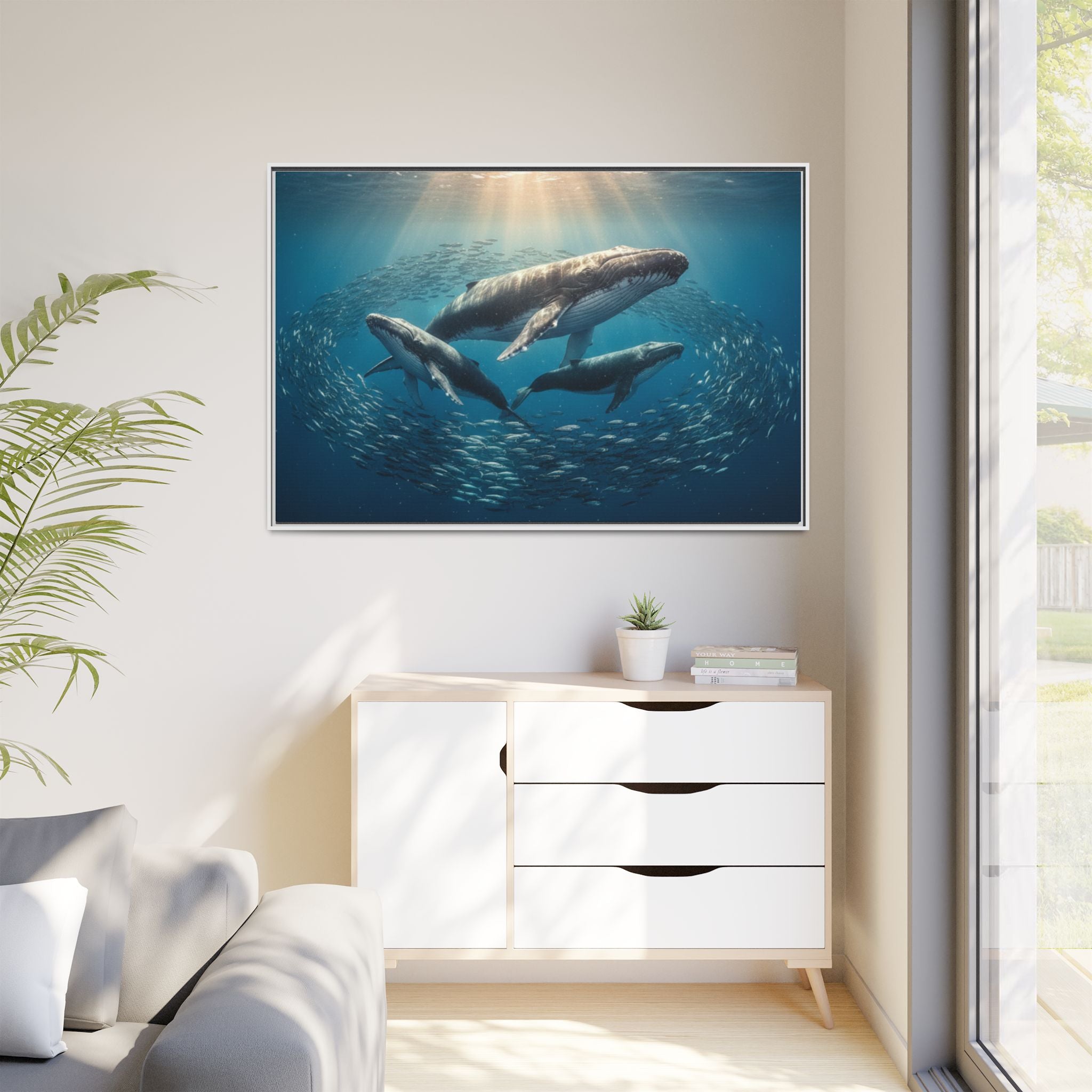 Stunning Whale Family Canvas Wall Art - Framed