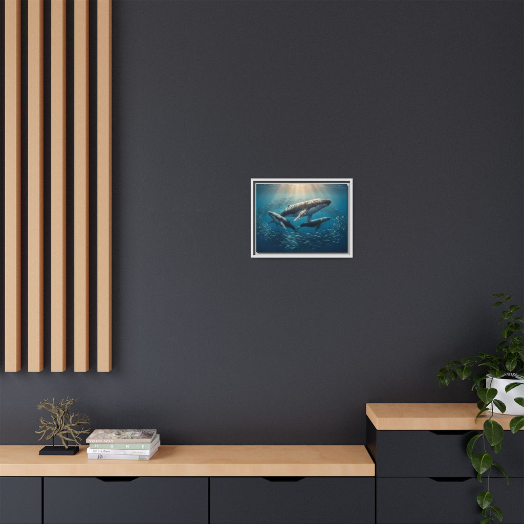 Stunning Whale Family Canvas Wall Art - Framed