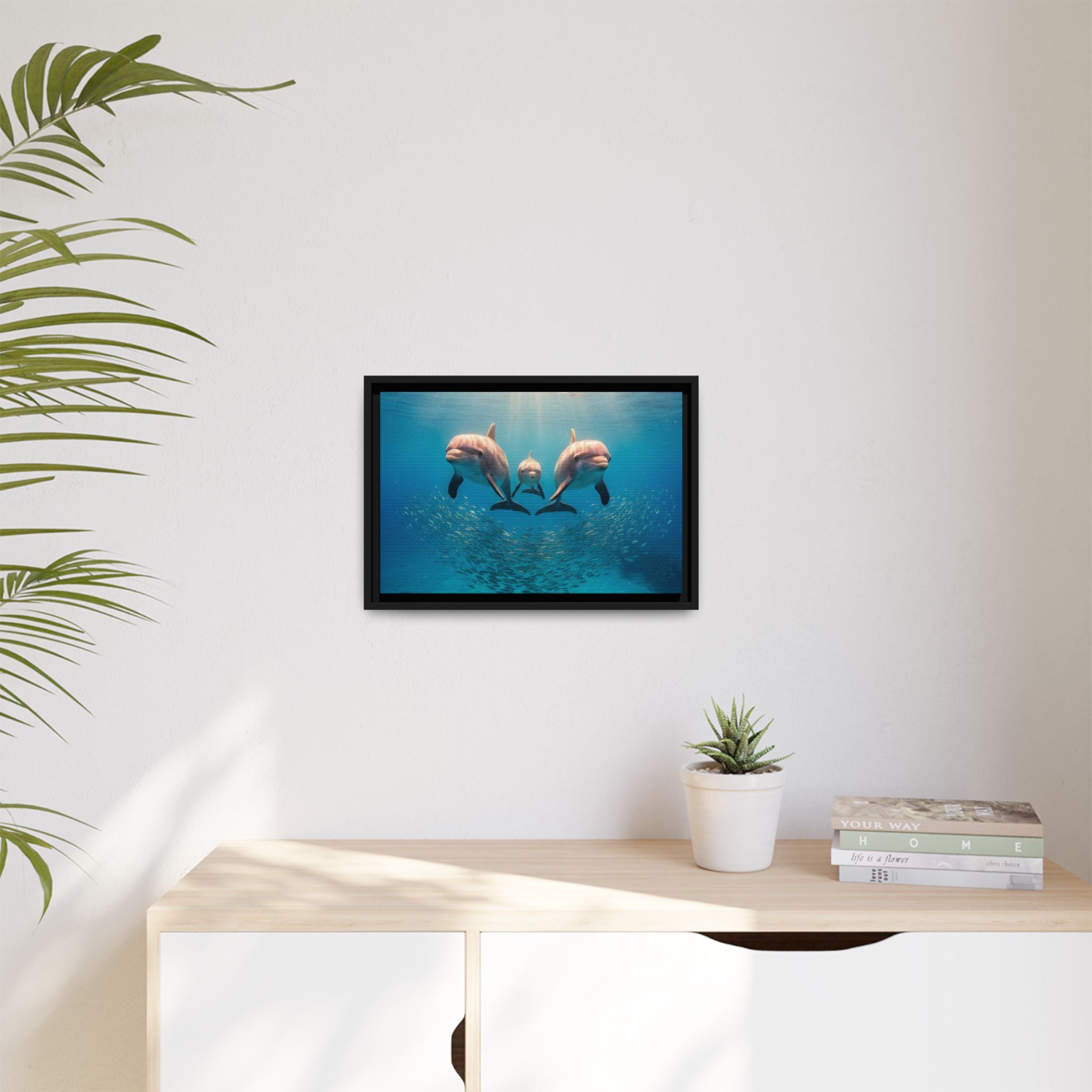 Framed Dolphin Canvas Print — Matte Ocean Wall Art