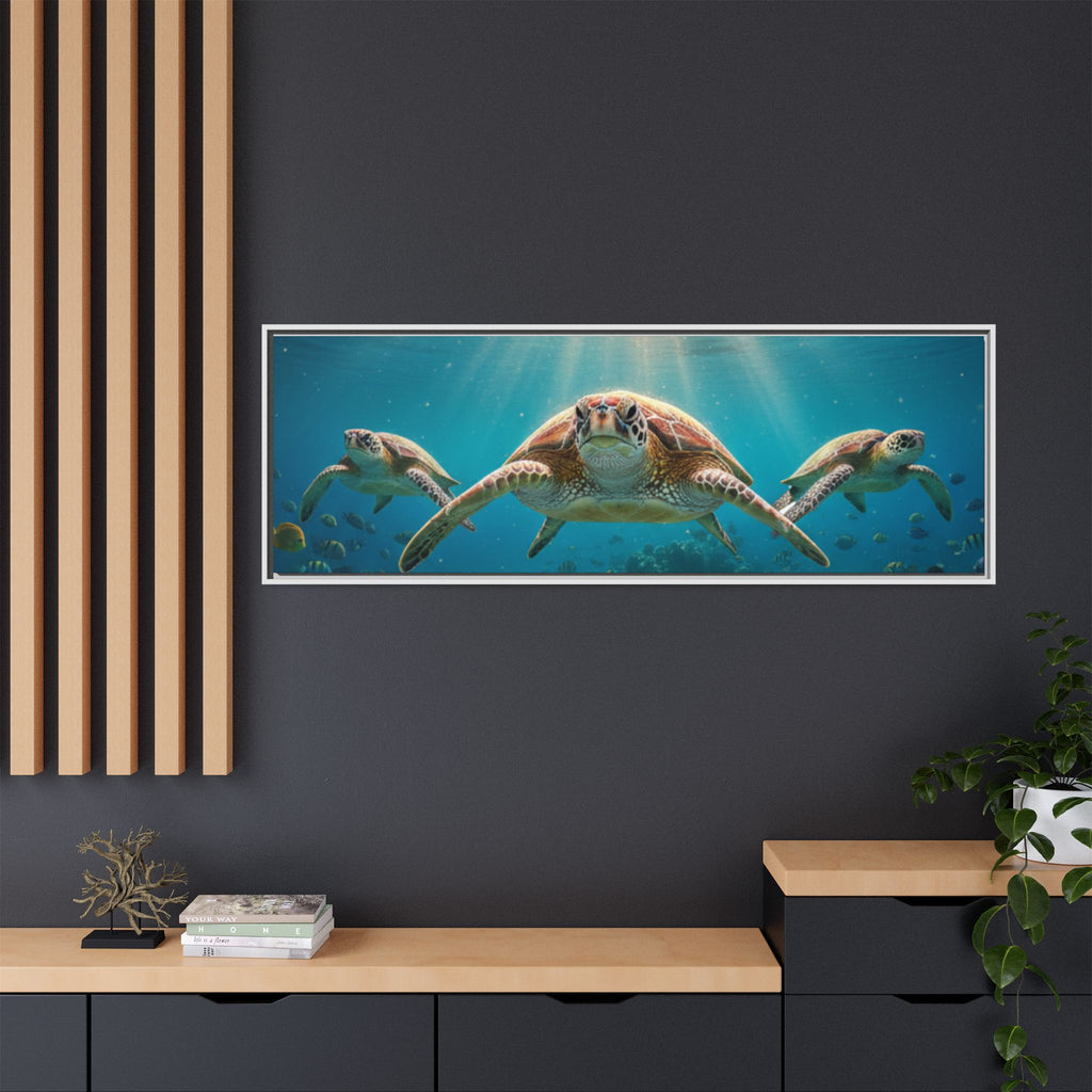 Sea Turtle Ocean Art — Framed Matte Canvas Wall Art