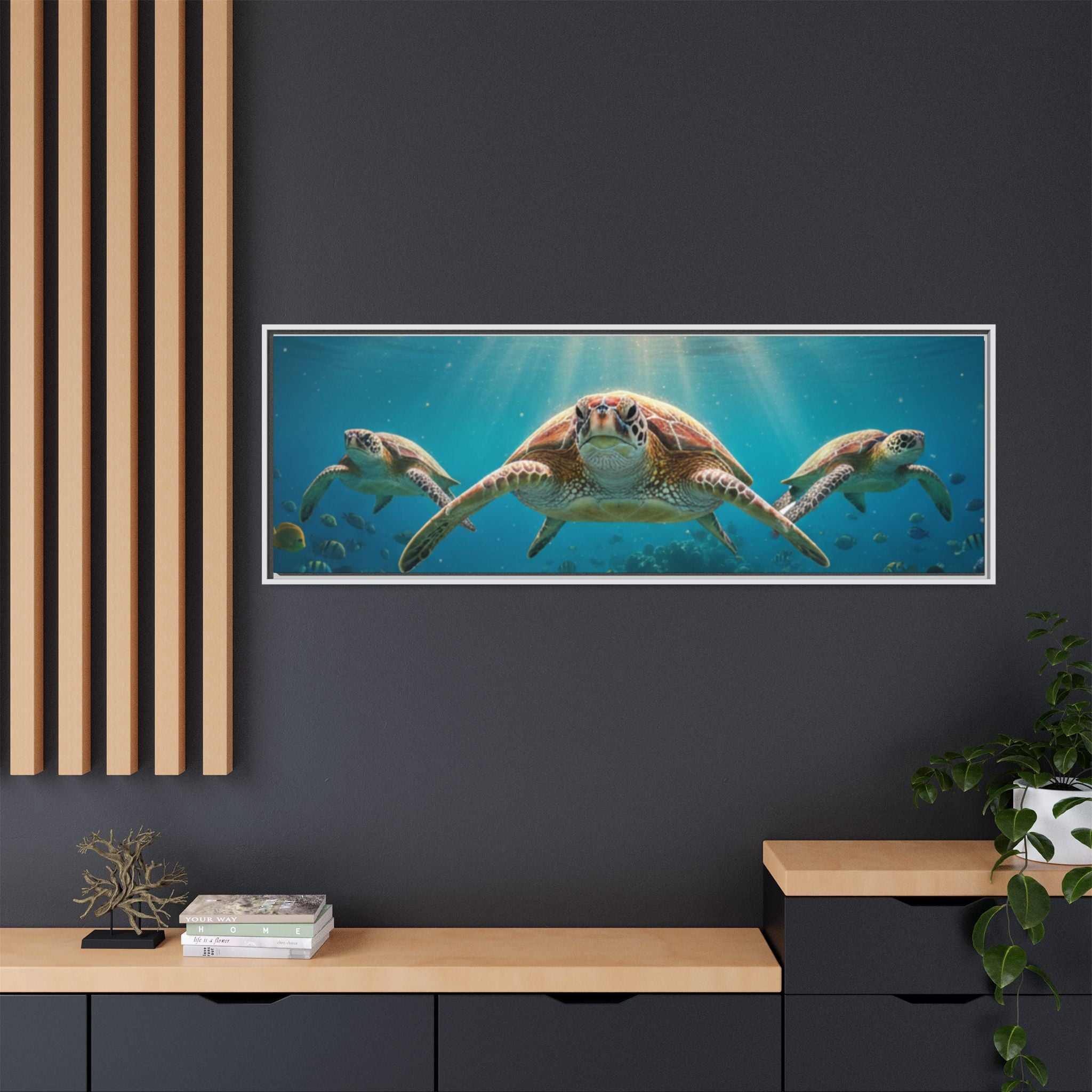 Sea Turtle Ocean Art — Framed Matte Canvas Wall Art