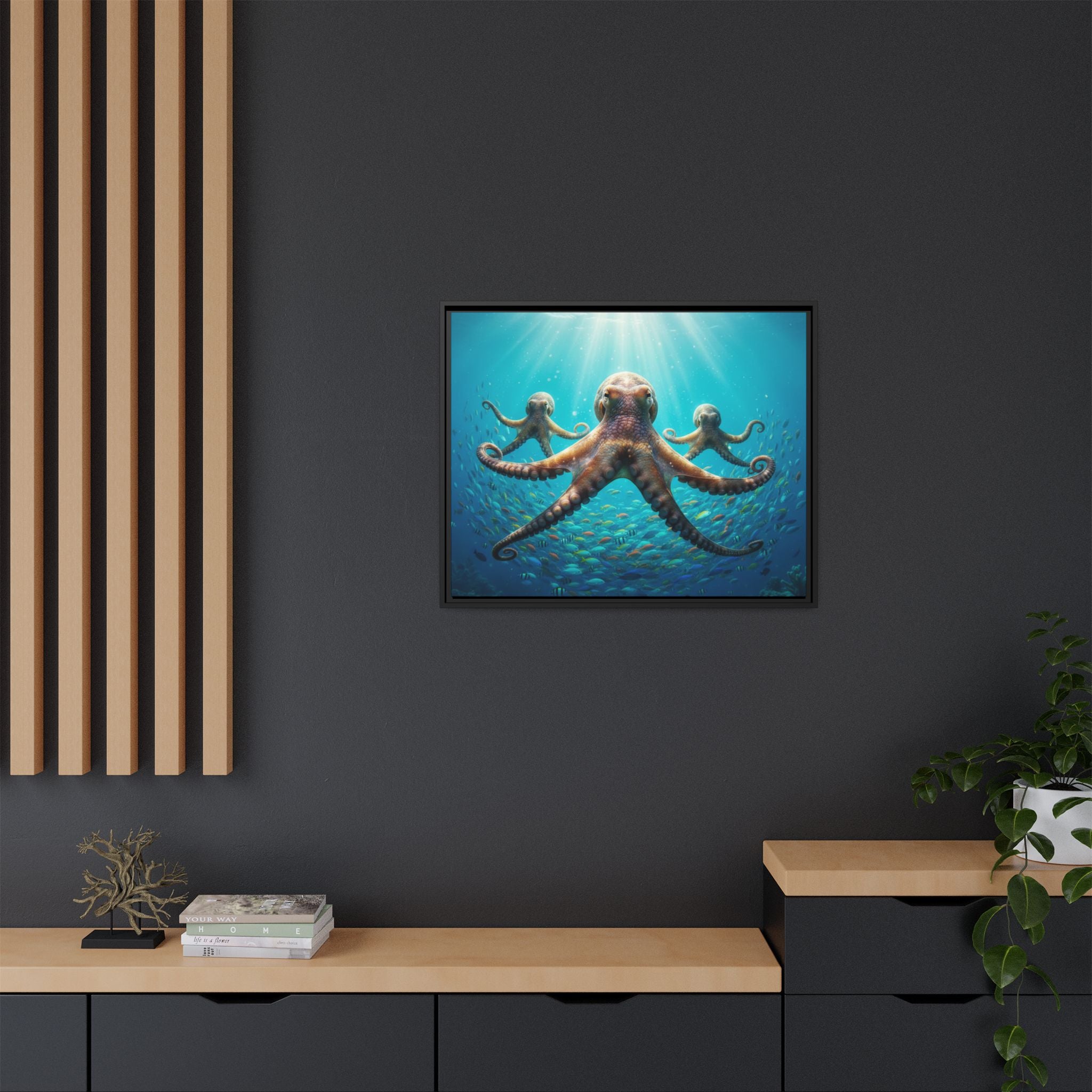 Framed Octopus Art Print — Vibrant Underwater Canvas Wall Decor