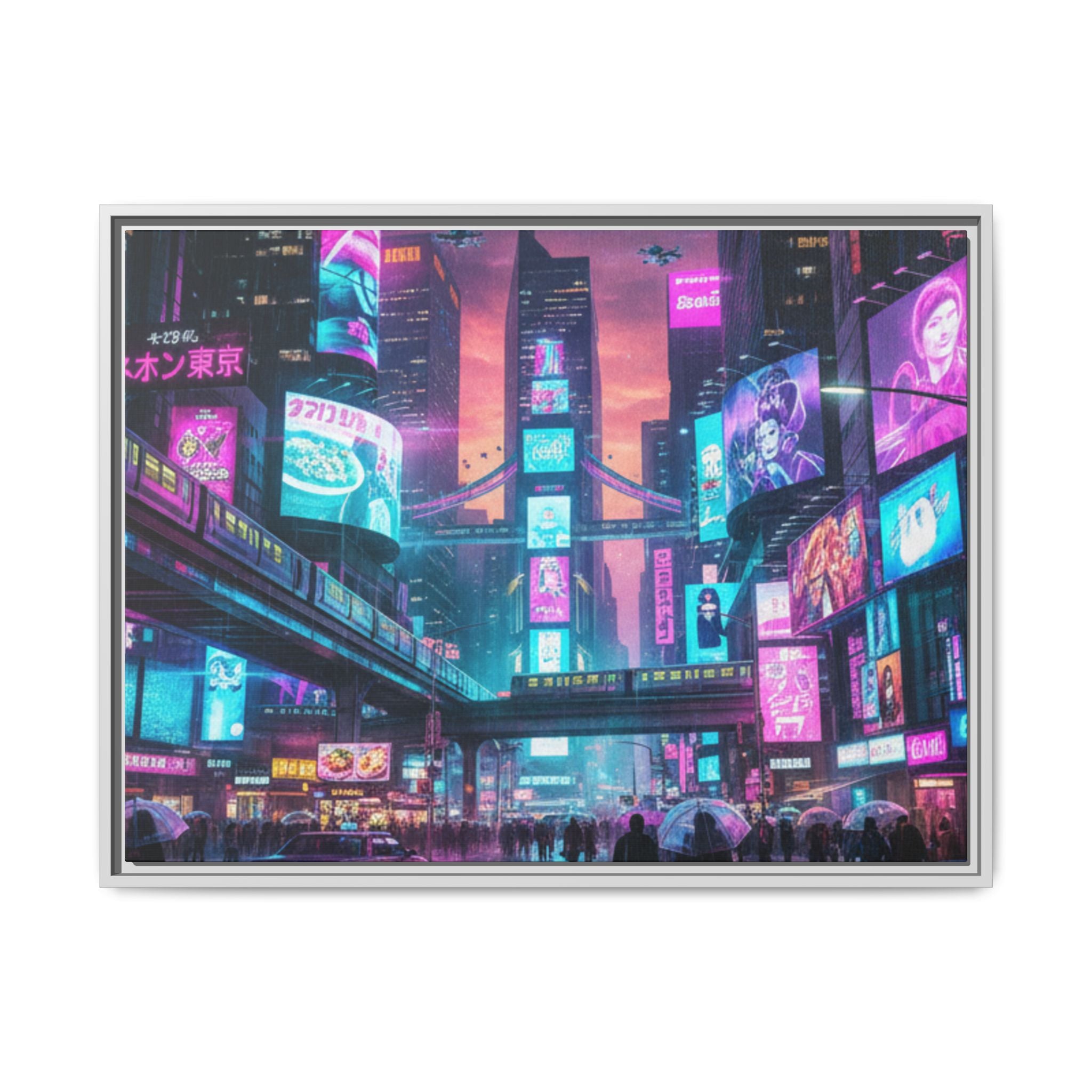 Bright Future Cityscape Vibrant Wall Art  — Framed Cyberpunk Wall Art