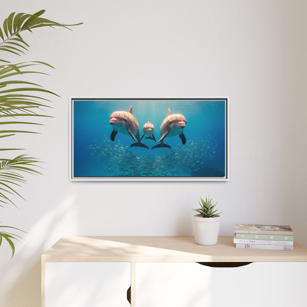 Framed Dolphin Canvas Print — Matte Ocean Wall Art