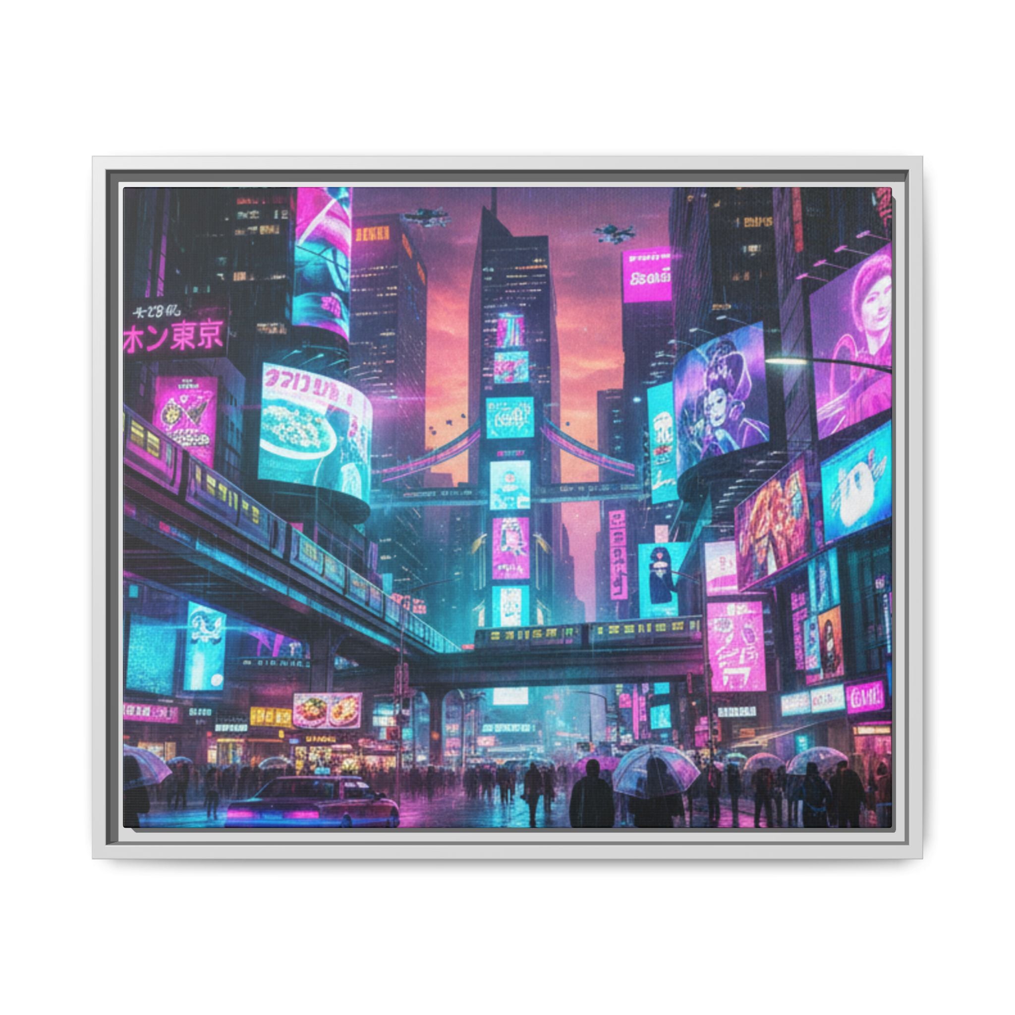 Bright Future Cityscape Vibrant Wall Art  — Framed Cyberpunk Wall Art