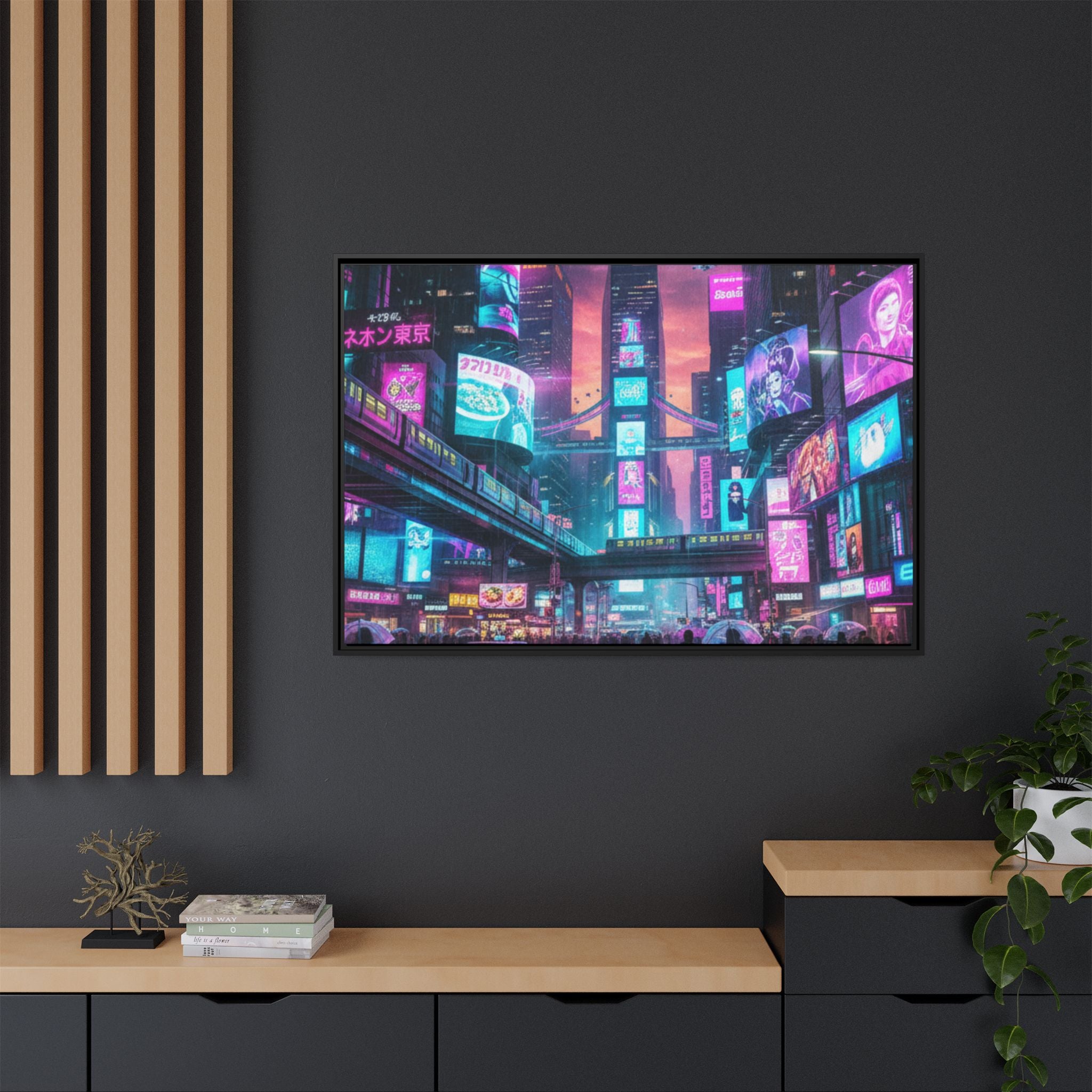 Bright Future Cityscape Vibrant Wall Art  — Framed Cyberpunk Wall Art