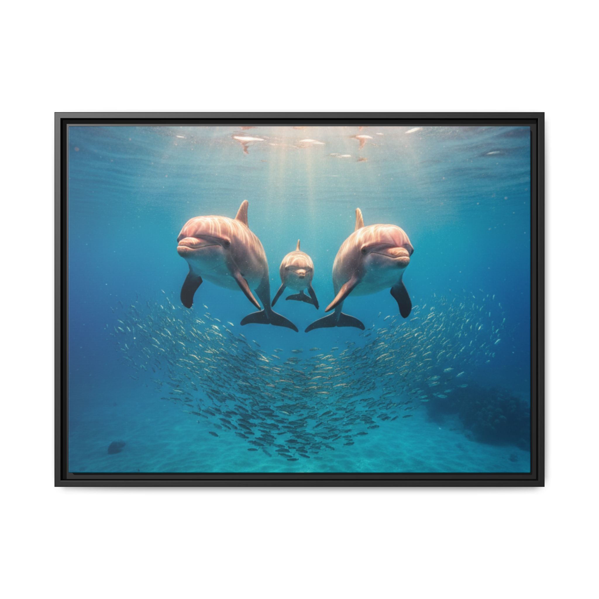 Framed Dolphin Canvas Print — Matte Ocean Wall Art