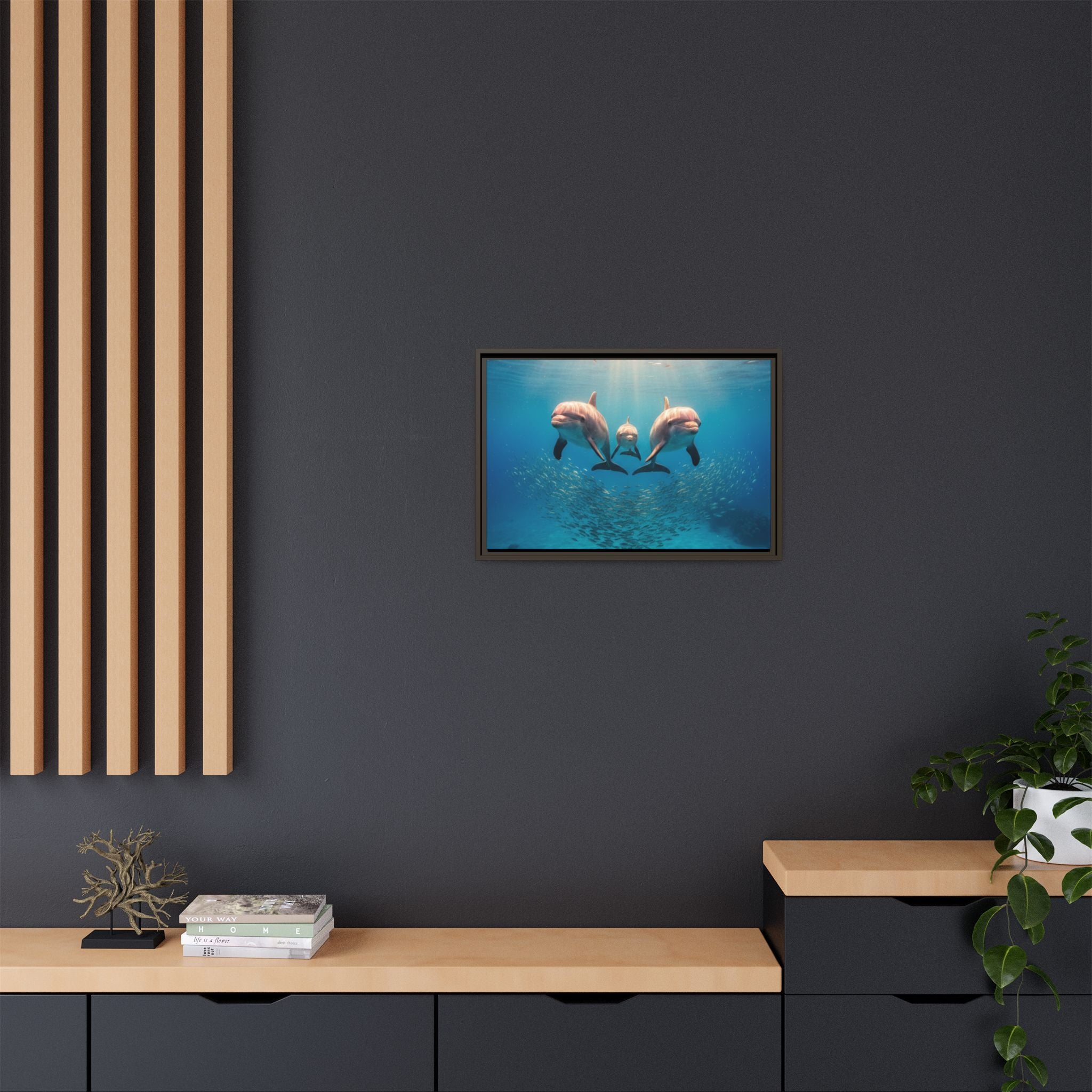 Framed Dolphin Canvas Print — Matte Ocean Wall Art