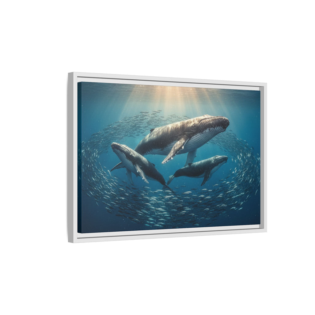 Stunning Whale Family Canvas Wall Art - Framed