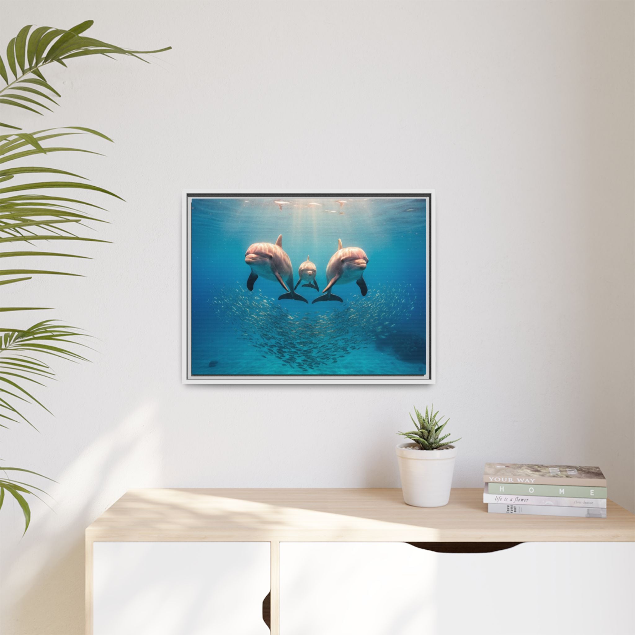 Framed Dolphin Canvas Print — Matte Ocean Wall Art