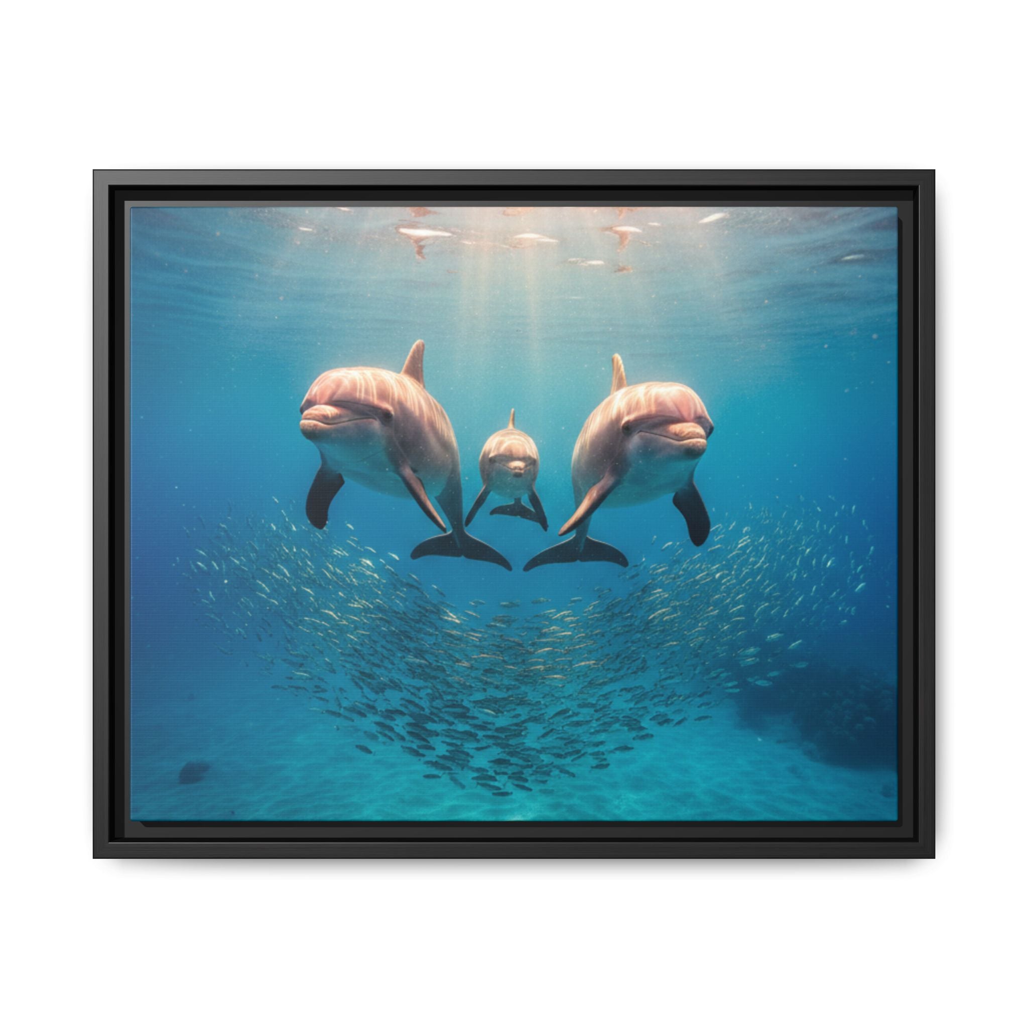 Framed Dolphin Canvas Print — Matte Ocean Wall Art