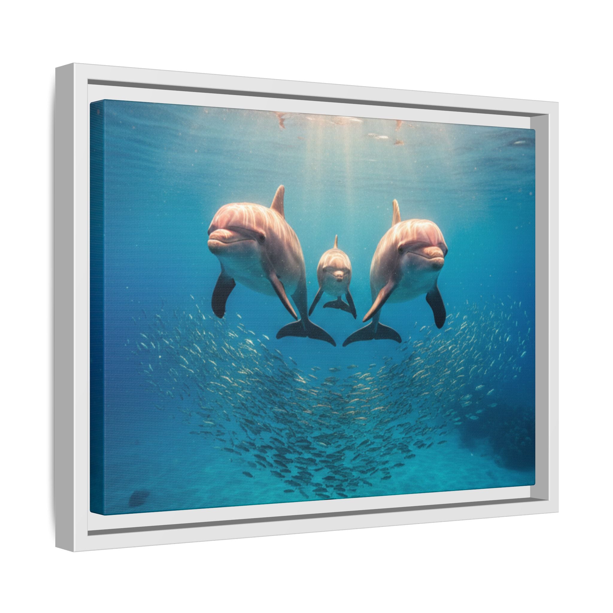 Framed Dolphin Canvas Print — Matte Ocean Wall Art