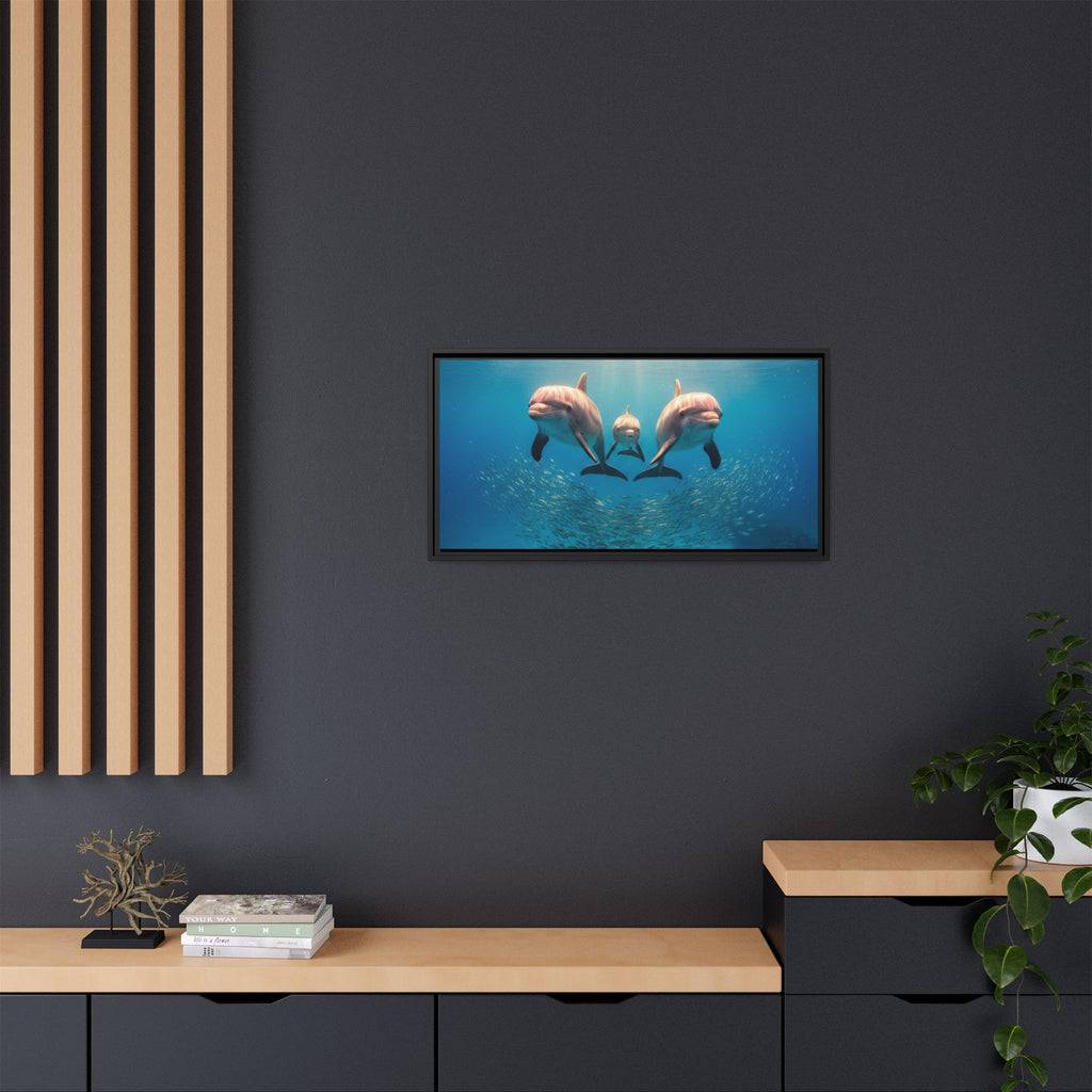 Framed Dolphin Canvas Print — Matte Ocean Wall Art