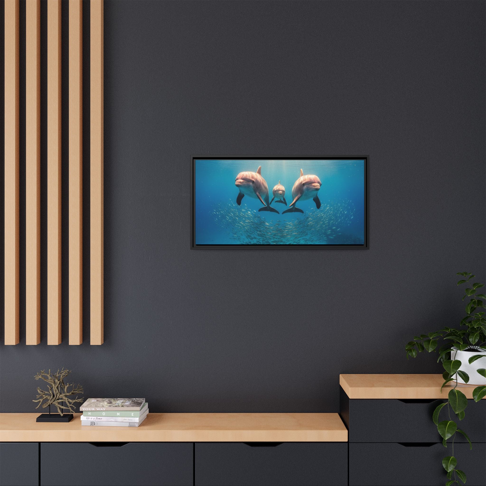 Framed Dolphin Canvas Print — Matte Ocean Wall Art