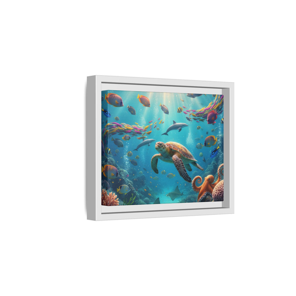 Framed Ocean Life Canvas — Colorful Sea Turtle Wall Art