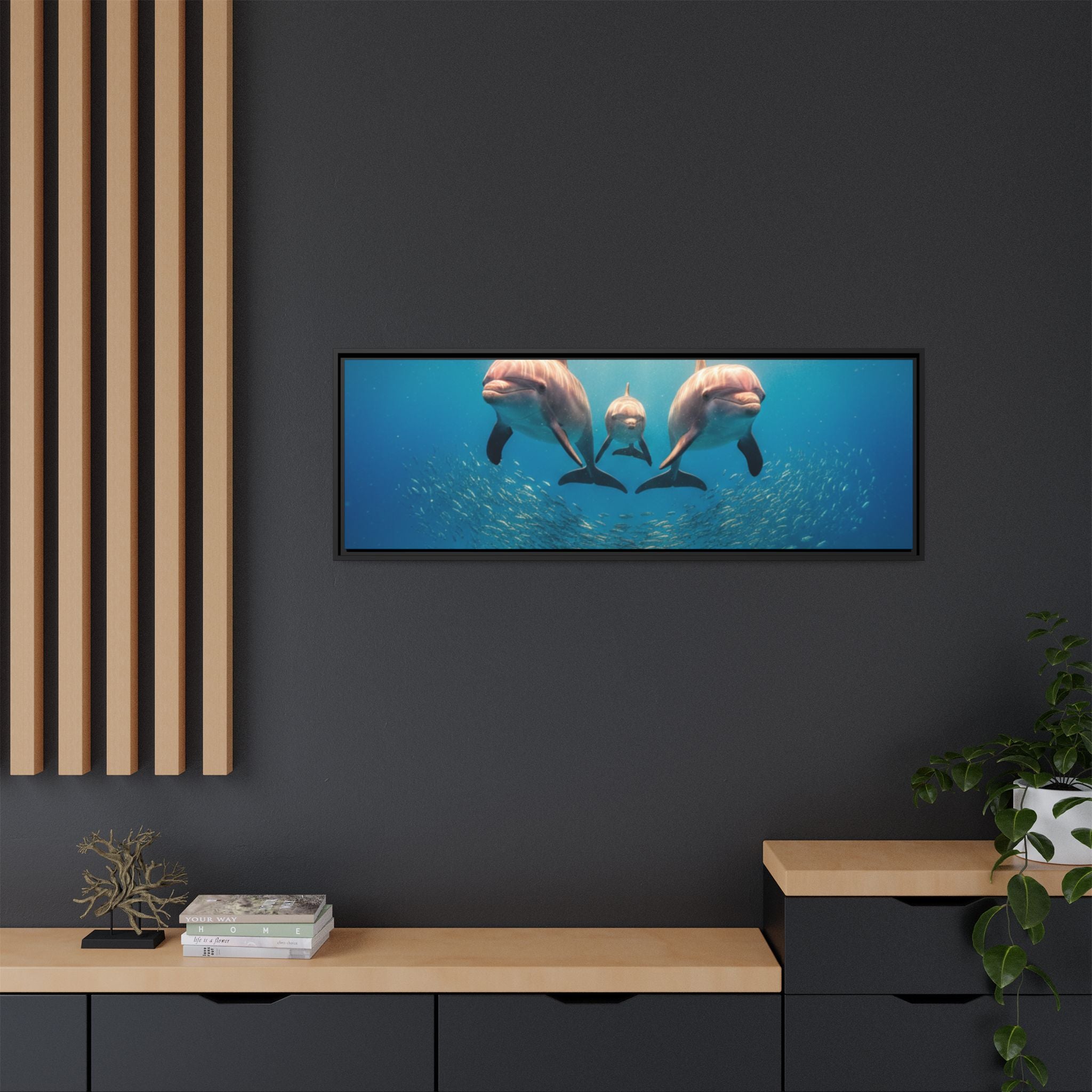 Framed Dolphin Canvas Print — Matte Ocean Wall Art