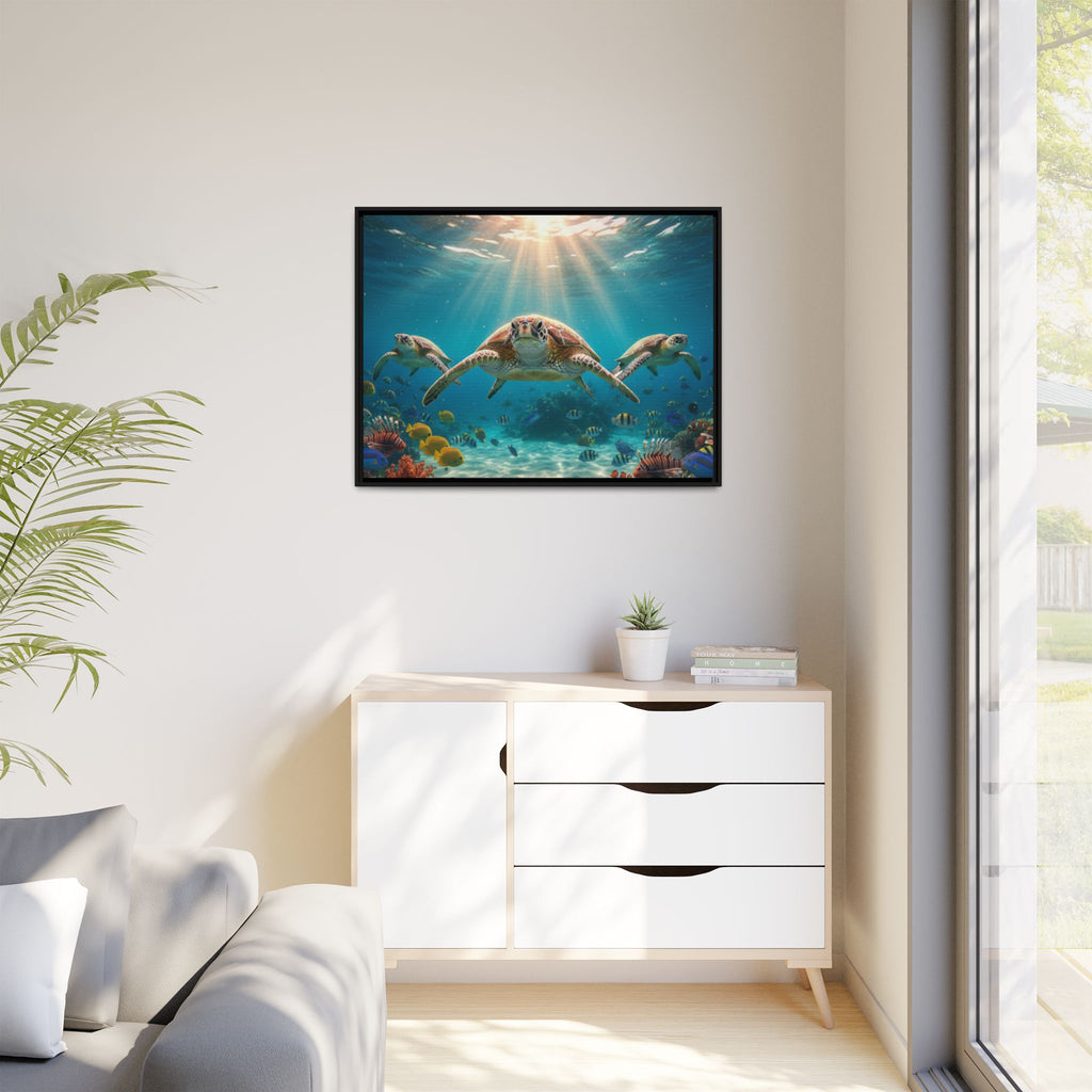 Sea Turtle Ocean Art — Framed Matte Canvas Wall Art