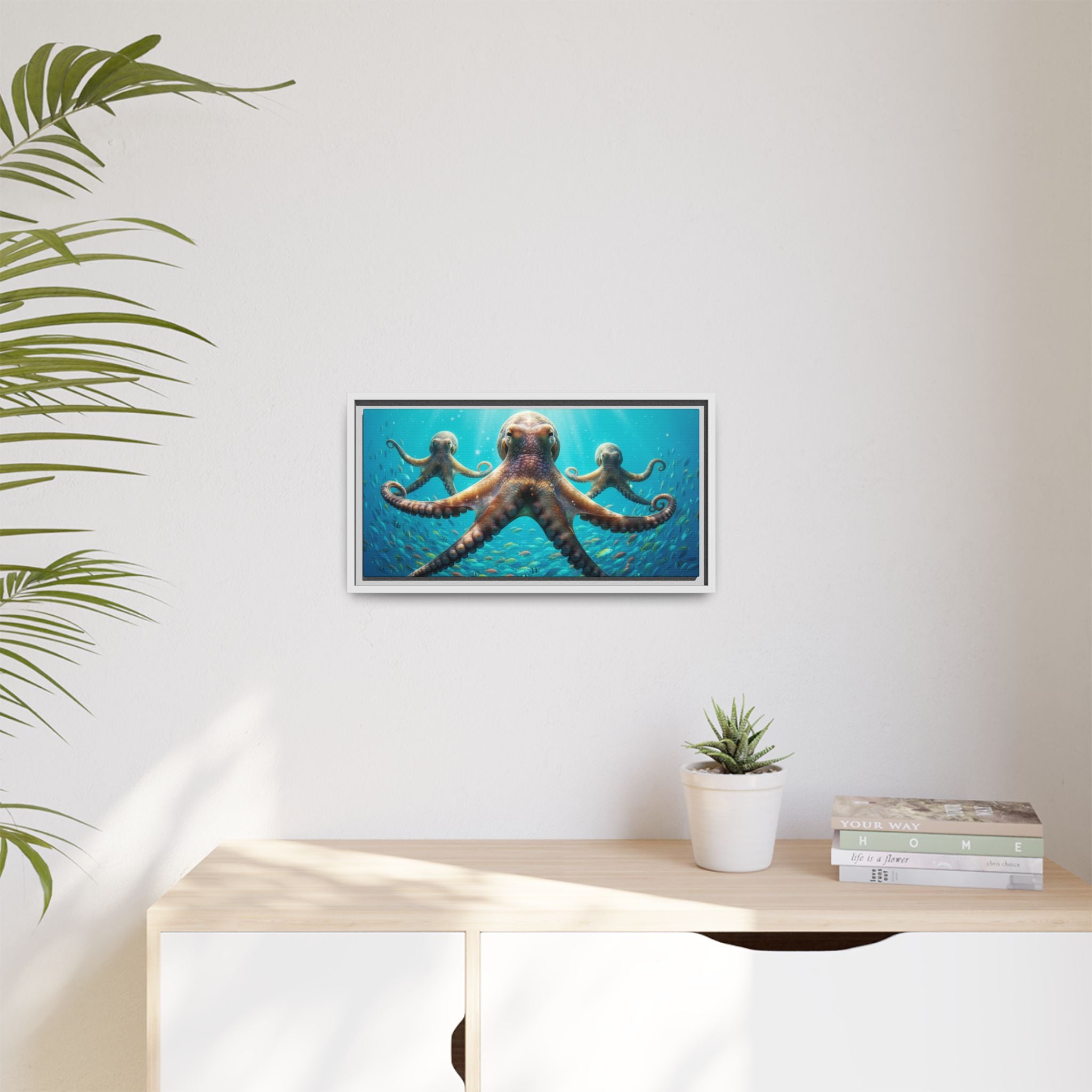 Framed Octopus Art Print — Vibrant Underwater Canvas Wall Decor