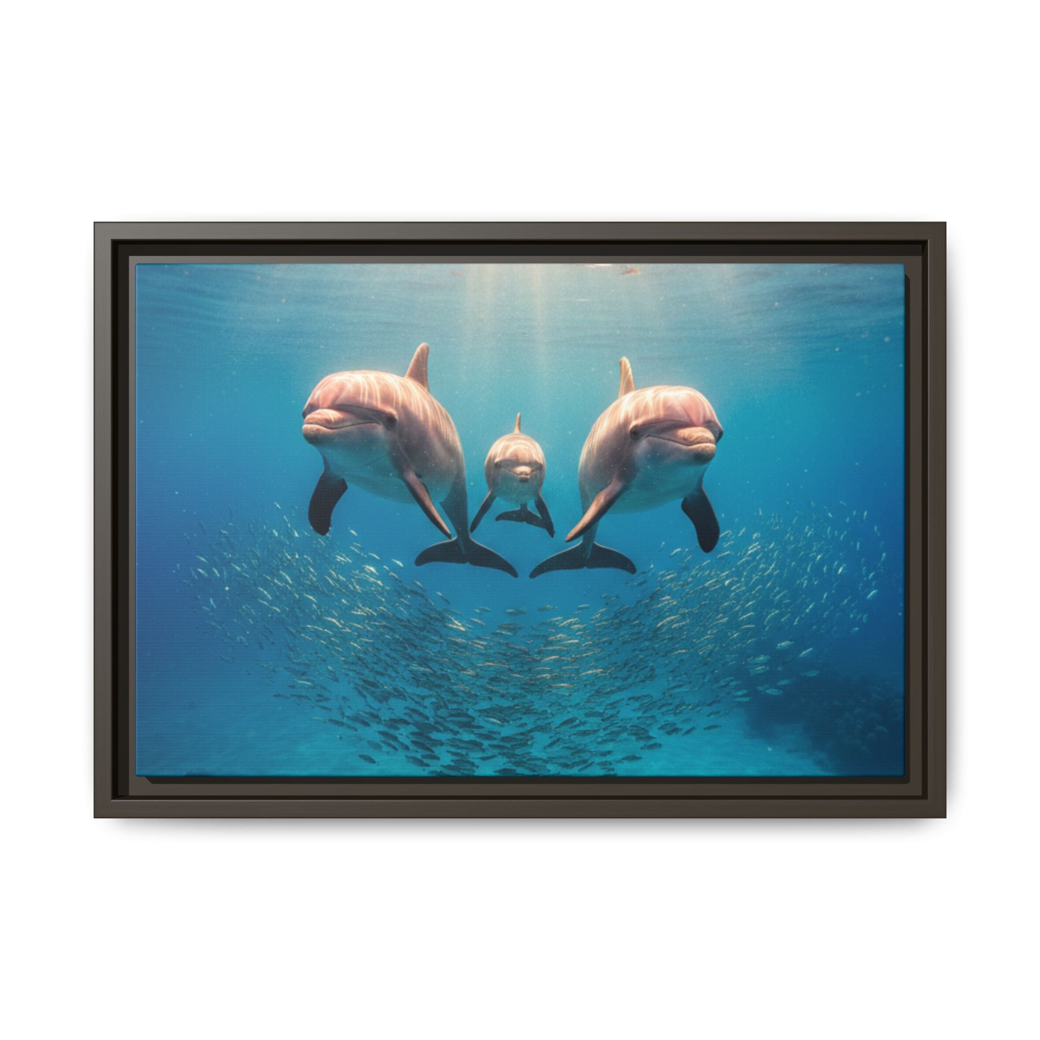 Framed Dolphin Canvas Print — Matte Ocean Wall Art