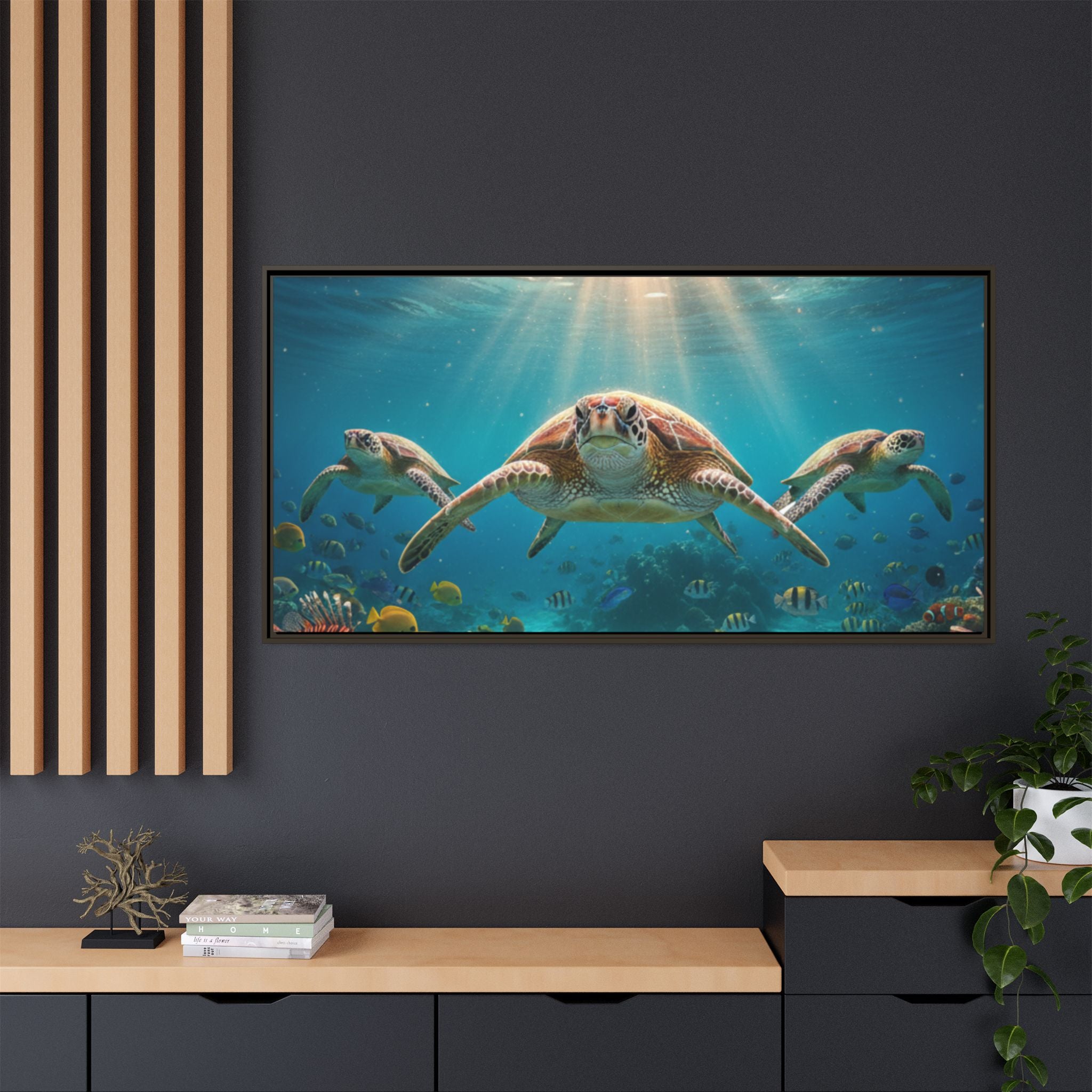 Sea Turtle Ocean Art — Framed Matte Canvas Wall Art