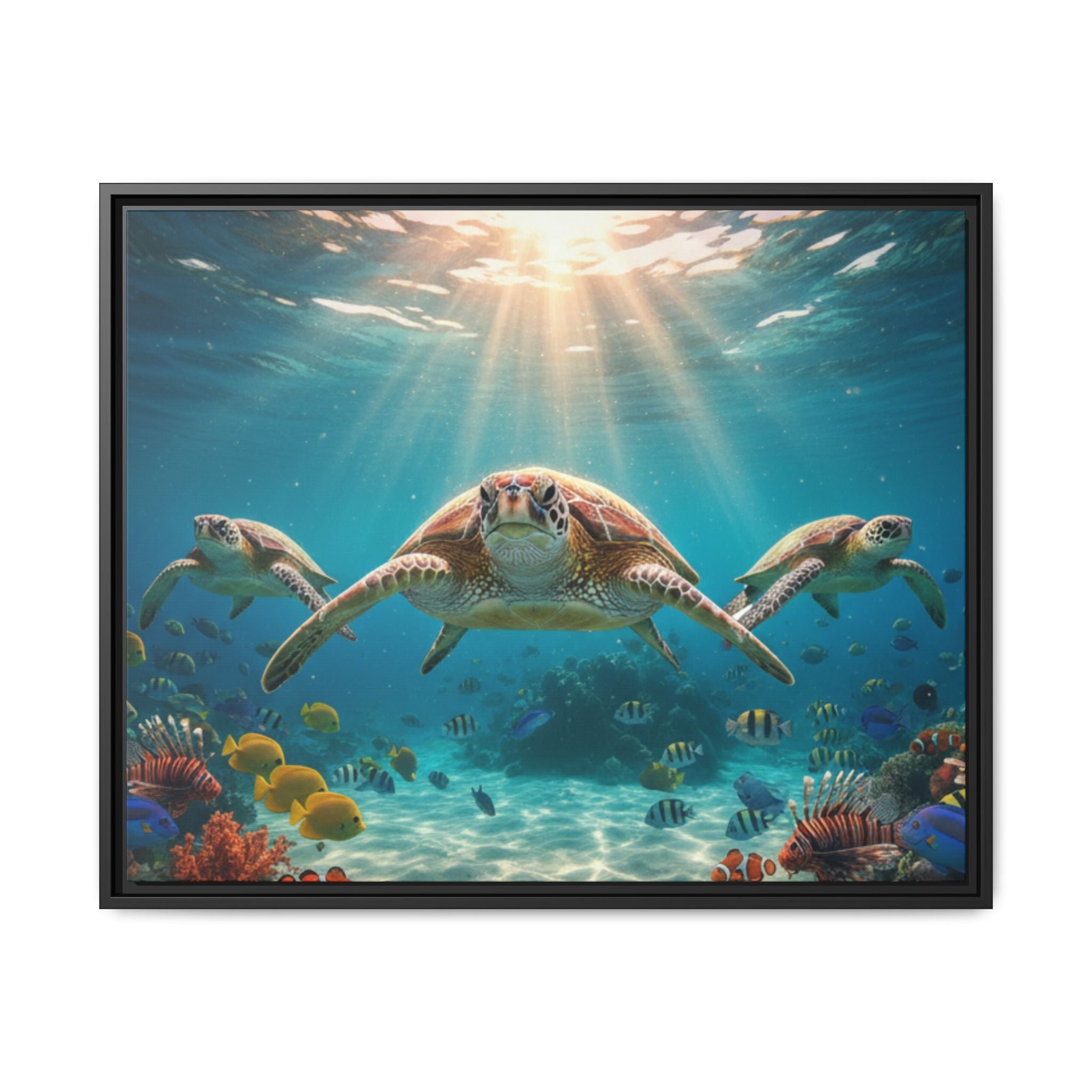 Sea Turtle Ocean Art — Framed Matte Canvas Wall Art