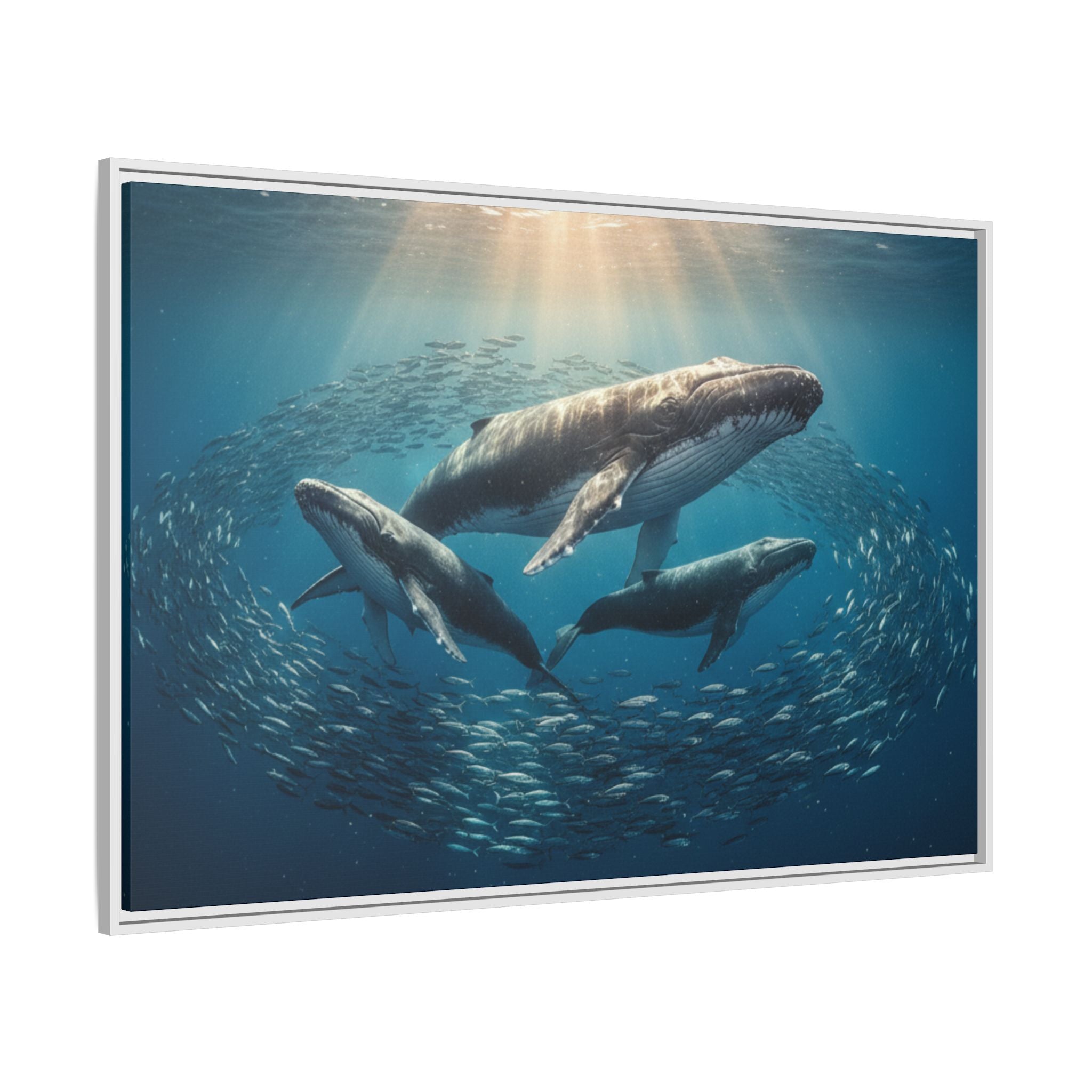 Stunning Whale Family Canvas Wall Art - Framed