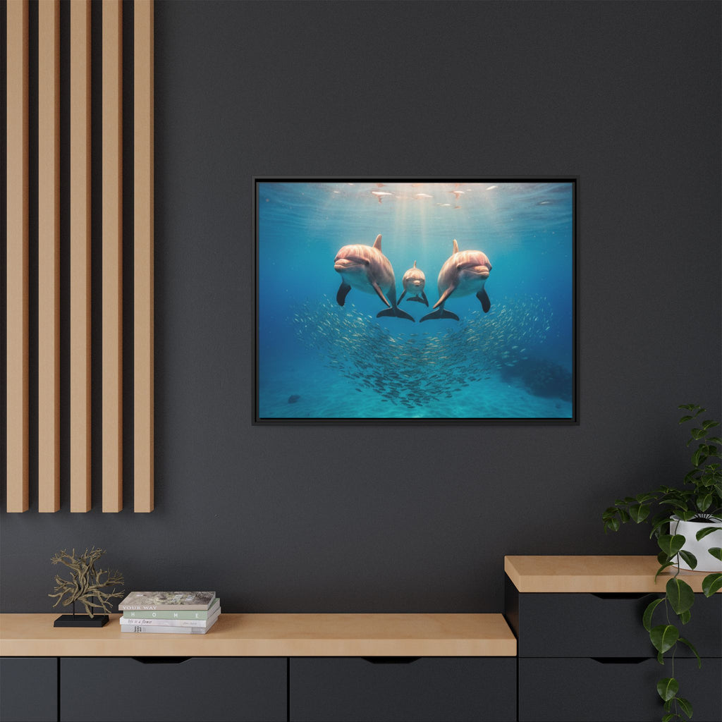 Framed Dolphin Canvas Print — Matte Ocean Wall Art