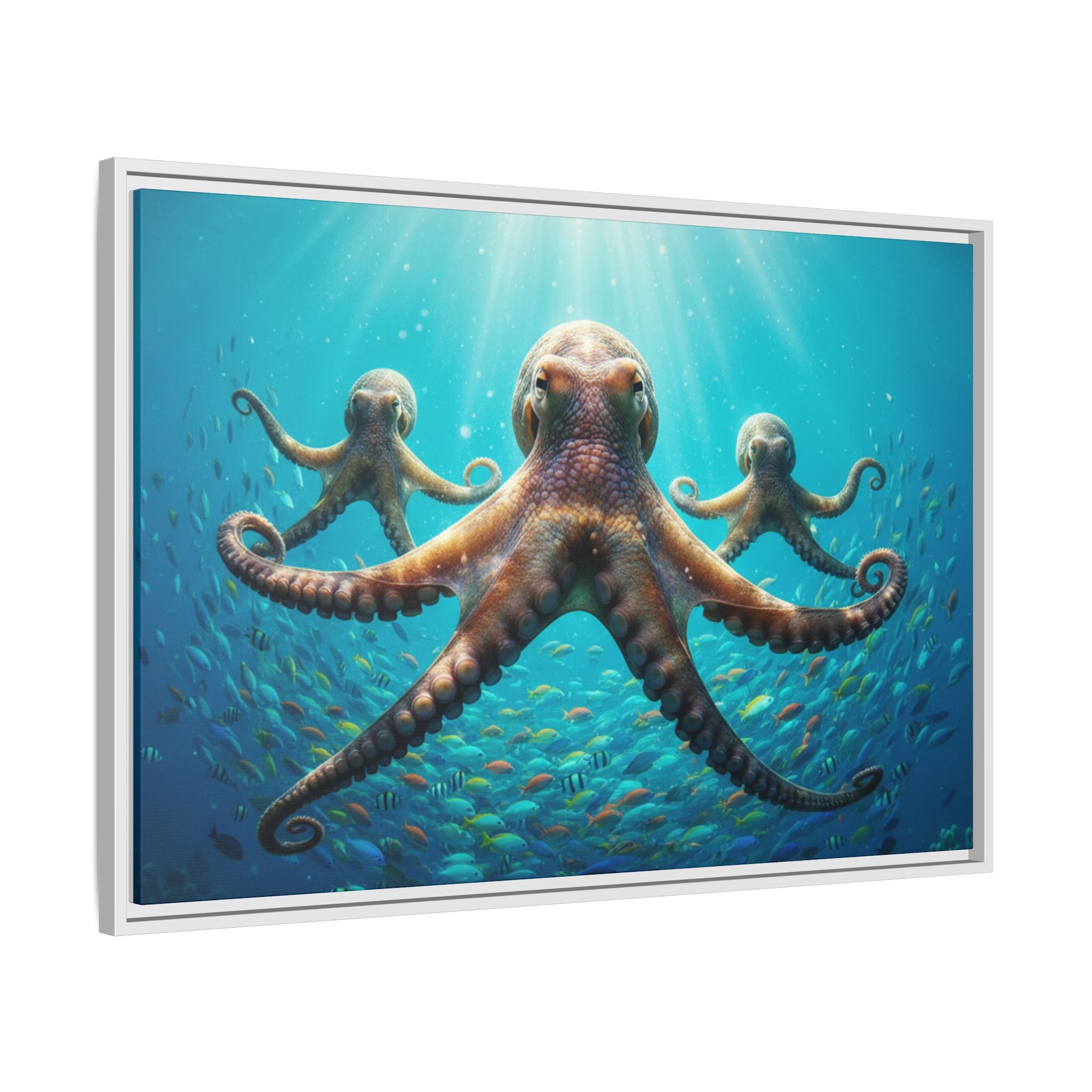 Framed Octopus Art Print — Vibrant Underwater Canvas Wall Decor