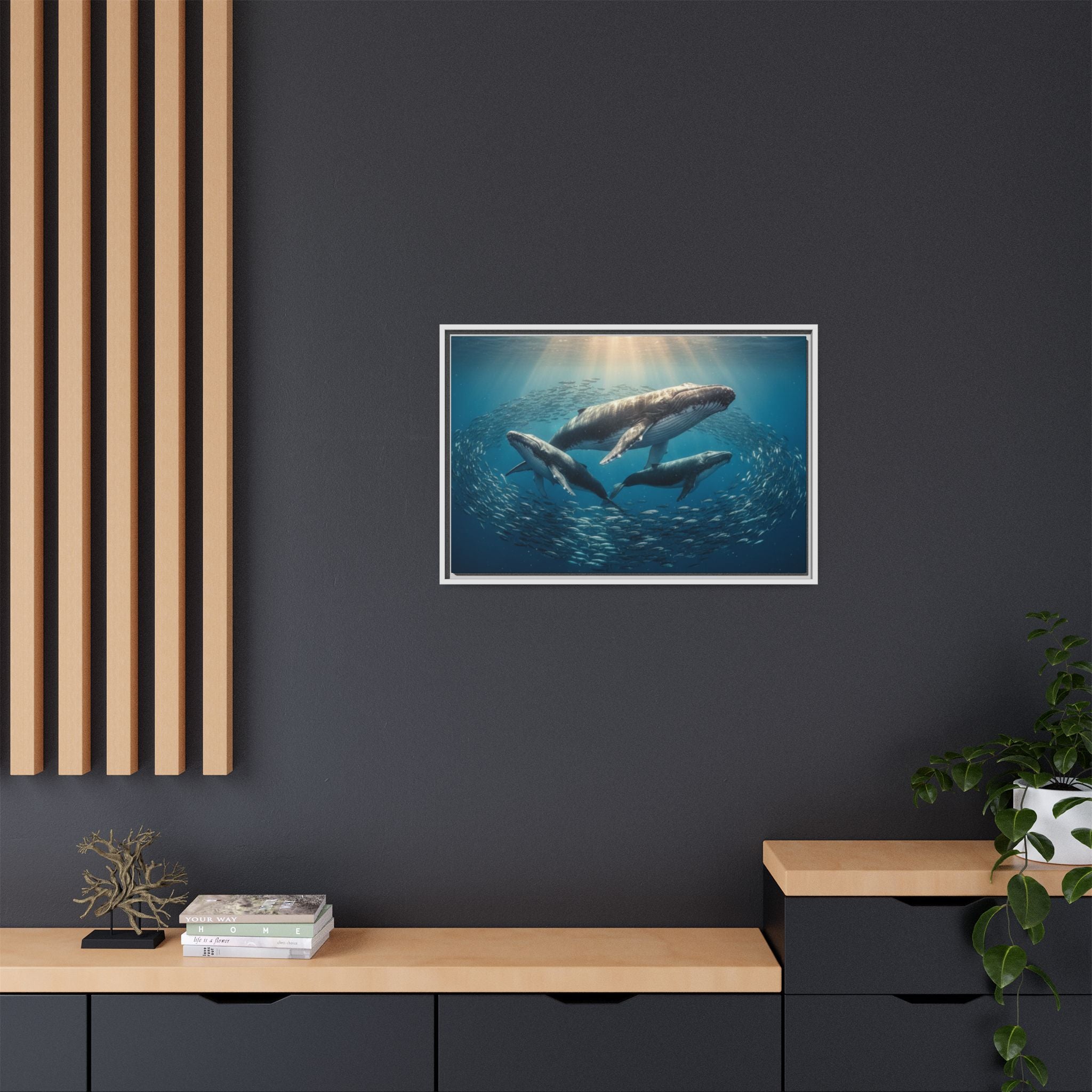 Stunning Whale Family Canvas Wall Art - Framed