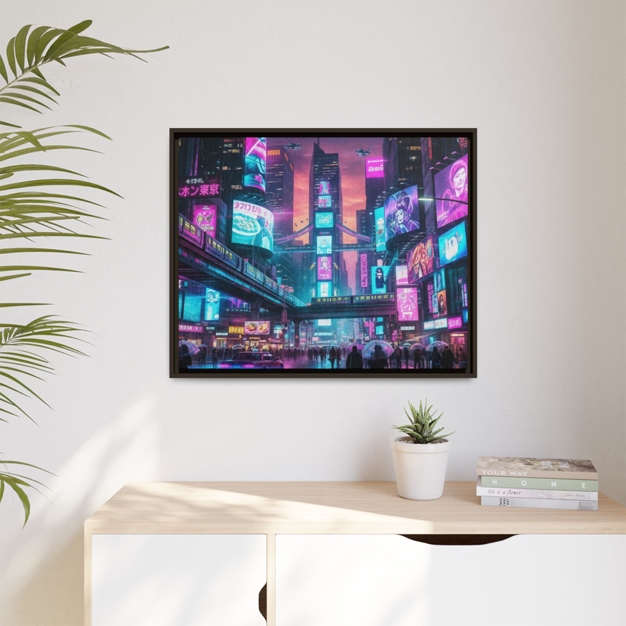 Bright Future Cityscape Vibrant Wall Art  — Framed Cyberpunk Wall Art