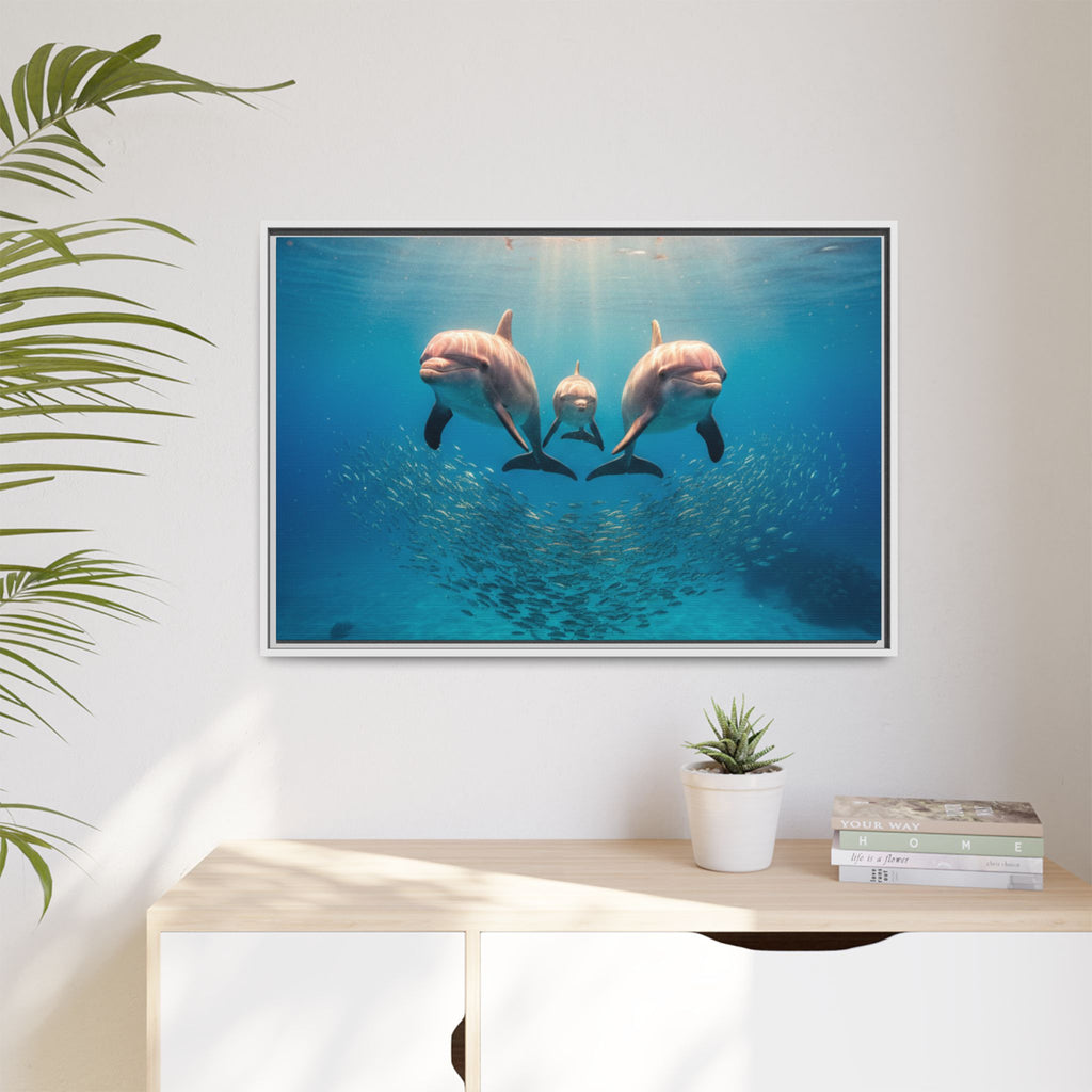 Framed Dolphin Canvas Print — Matte Ocean Wall Art
