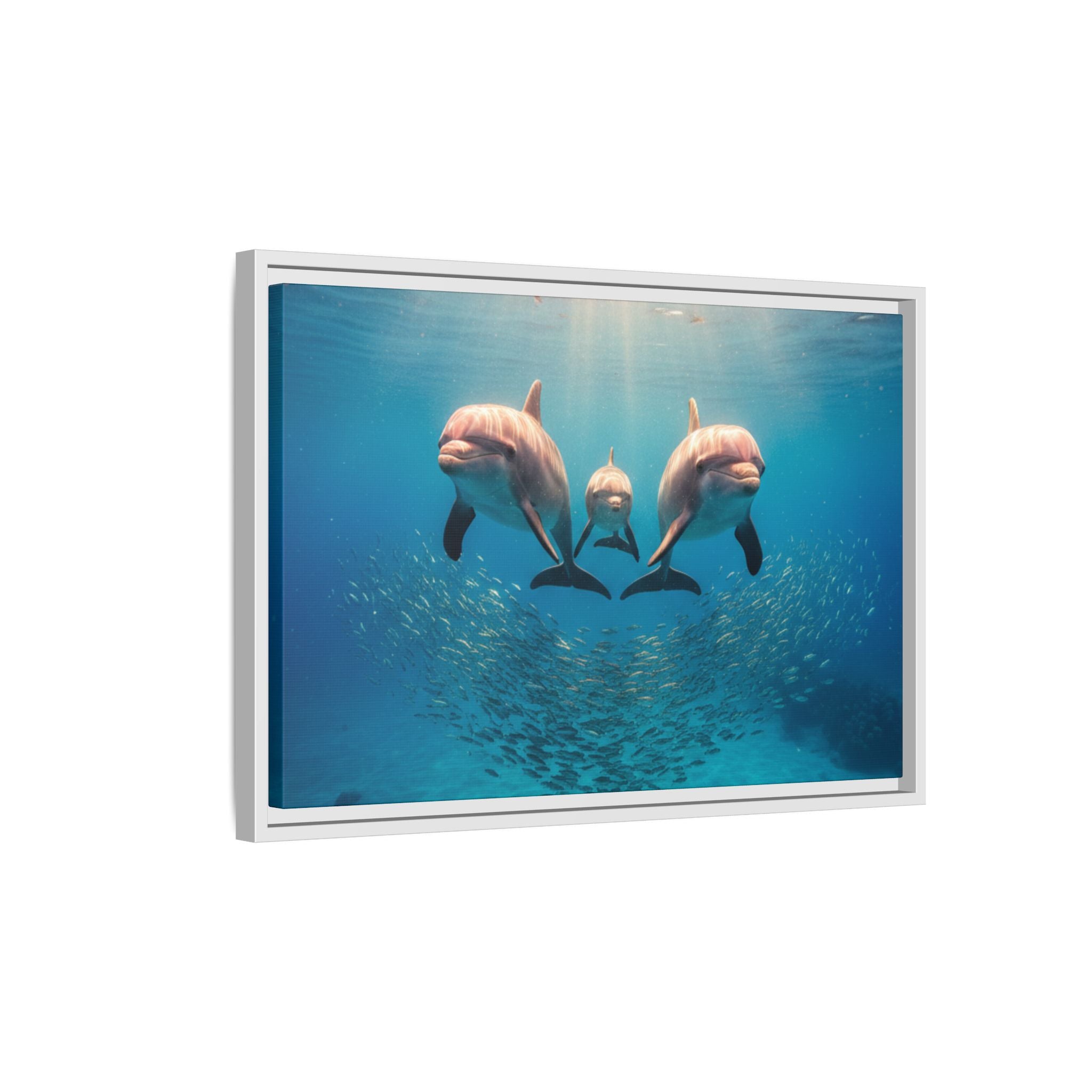Framed Dolphin Canvas Print — Matte Ocean Wall Art