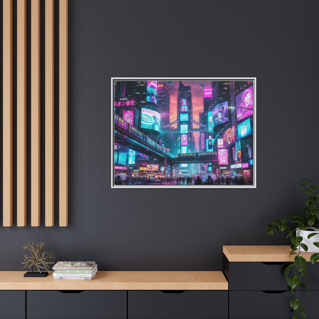 Bright Future Cityscape Vibrant Wall Art  — Framed Cyberpunk Wall Art