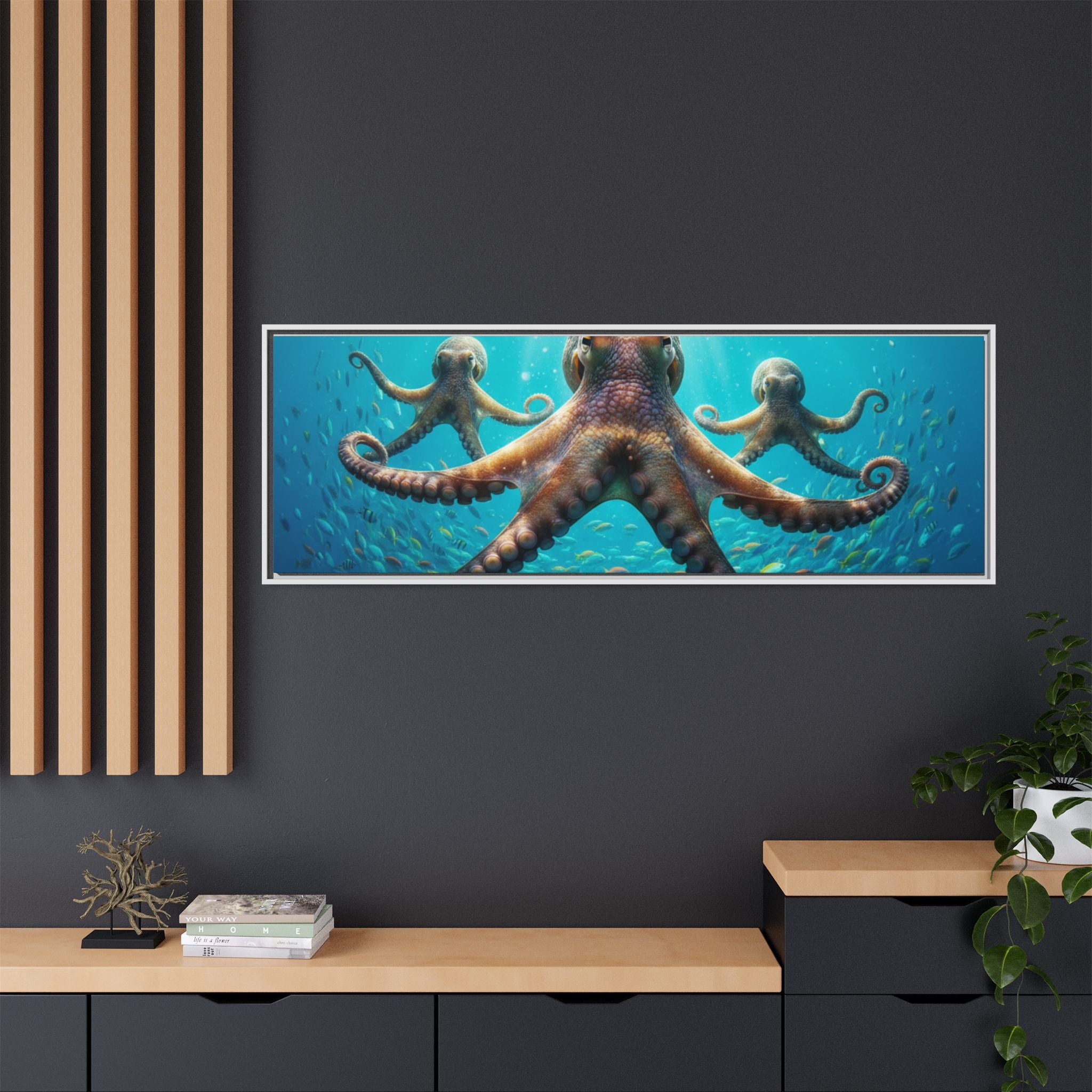 Framed Octopus Art Print — Vibrant Underwater Canvas Wall Decor