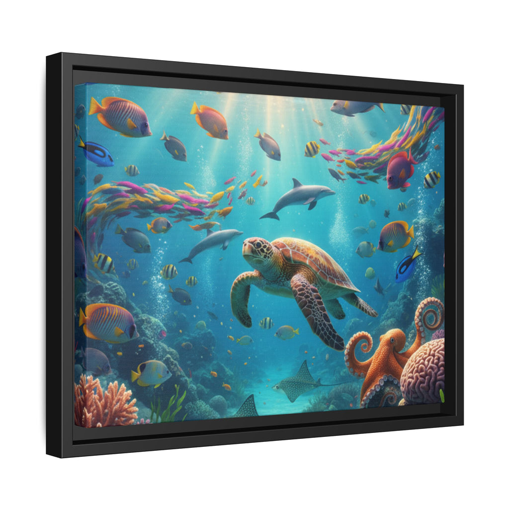 Framed Ocean Life Canvas — Colorful Sea Turtle Wall Art
