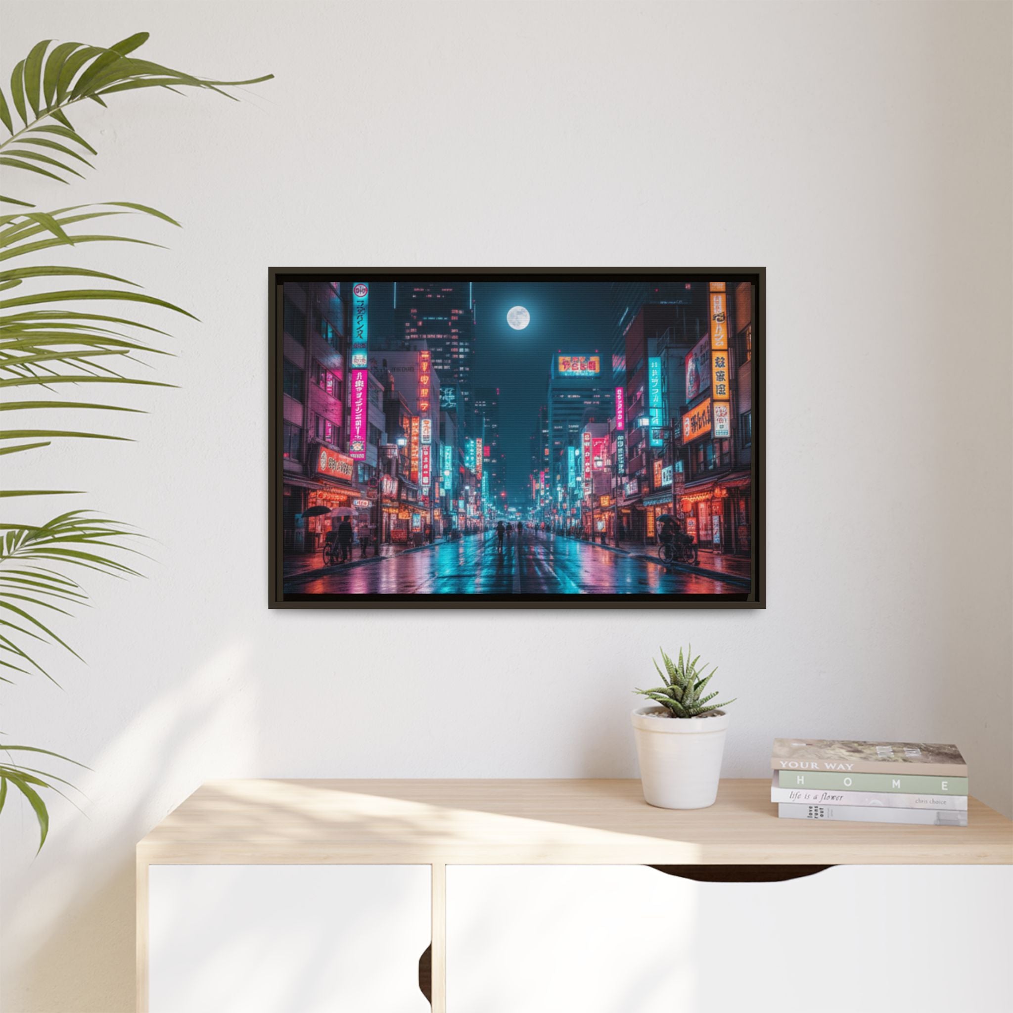 Japan Nightscape Canvas Framed Print